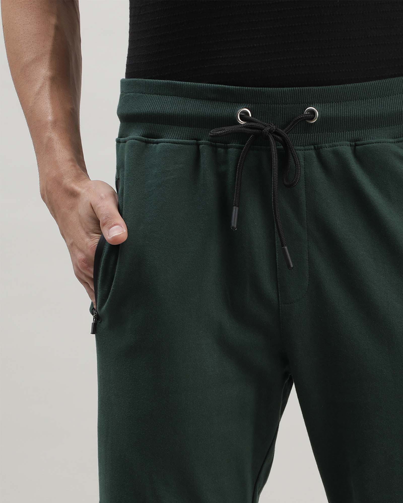 Green Solid Track Joggers