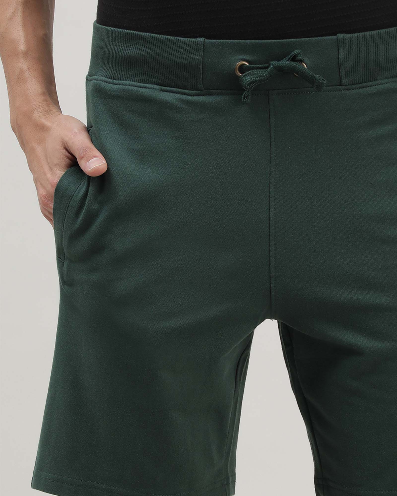 Green Solid Track Shorts