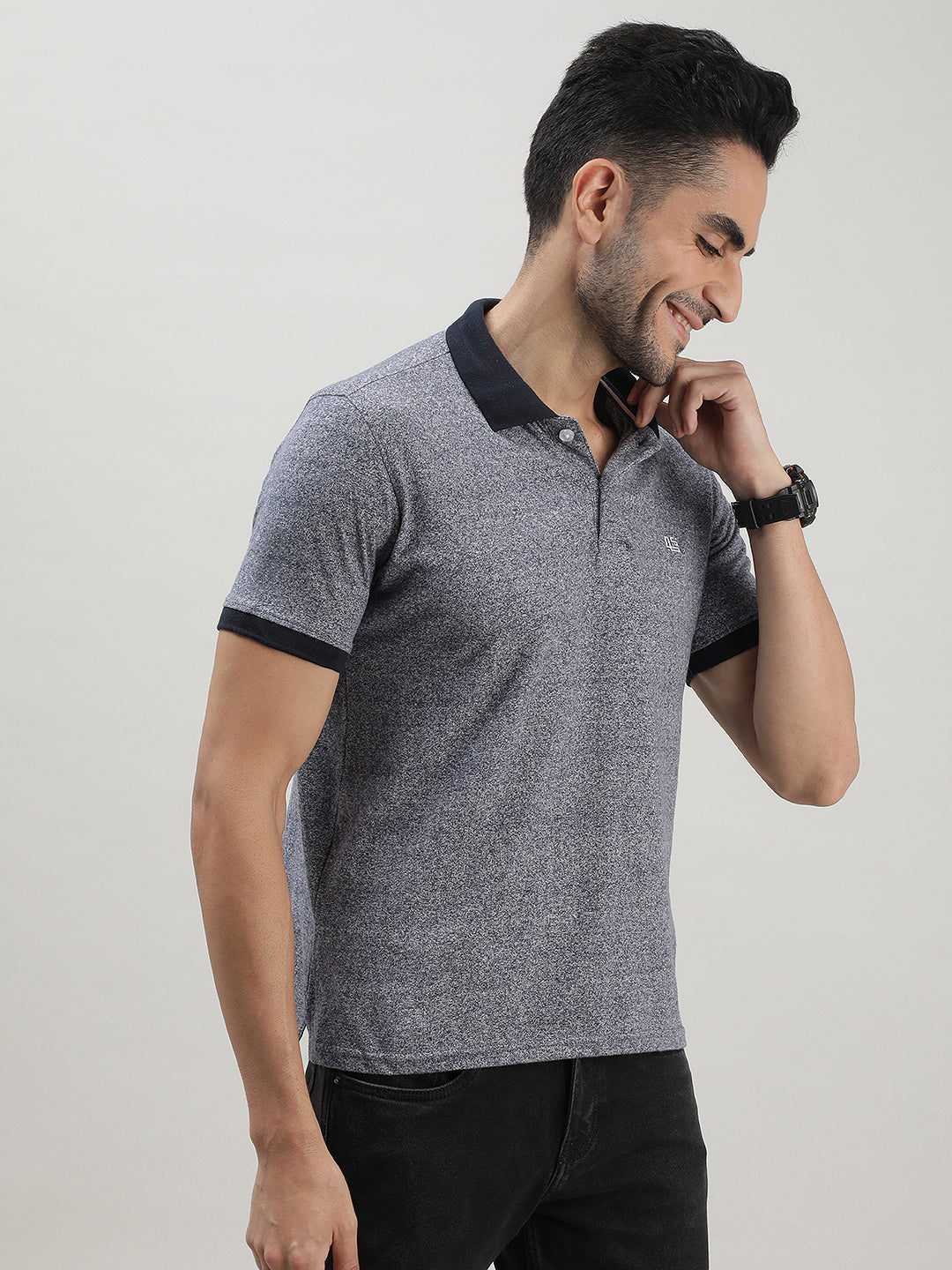 Melange Grey Polo T-shirt for Men