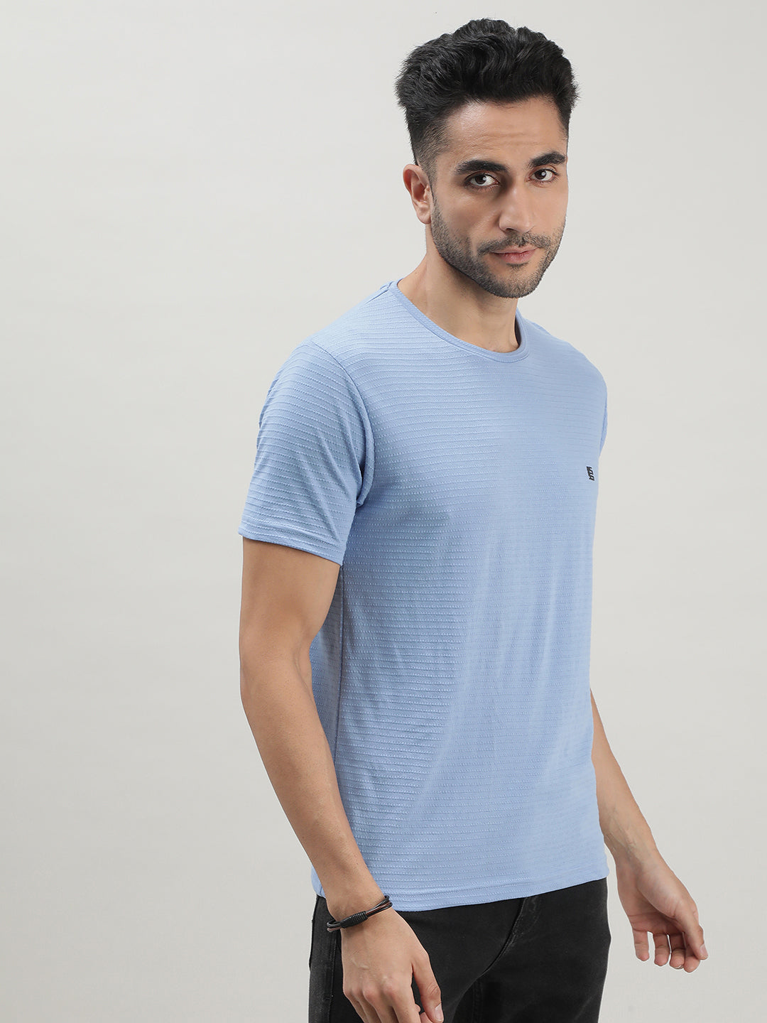 Sky Blue Solid Crew Neck T-shirt for Men