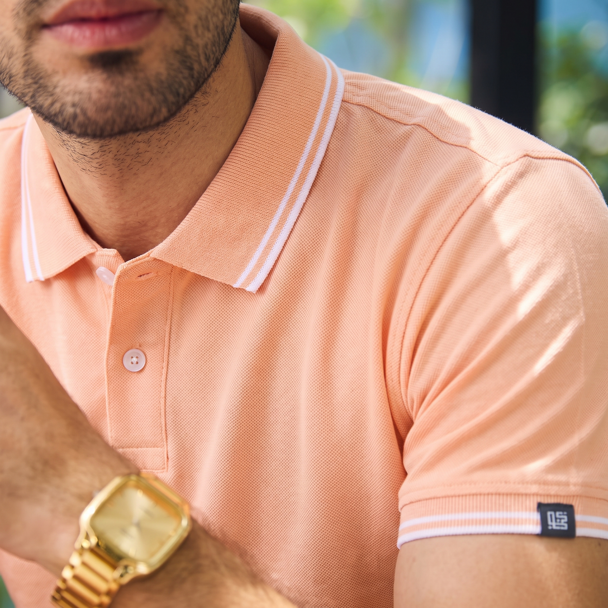 CONTRAST TIPPING POLO - APRICOT