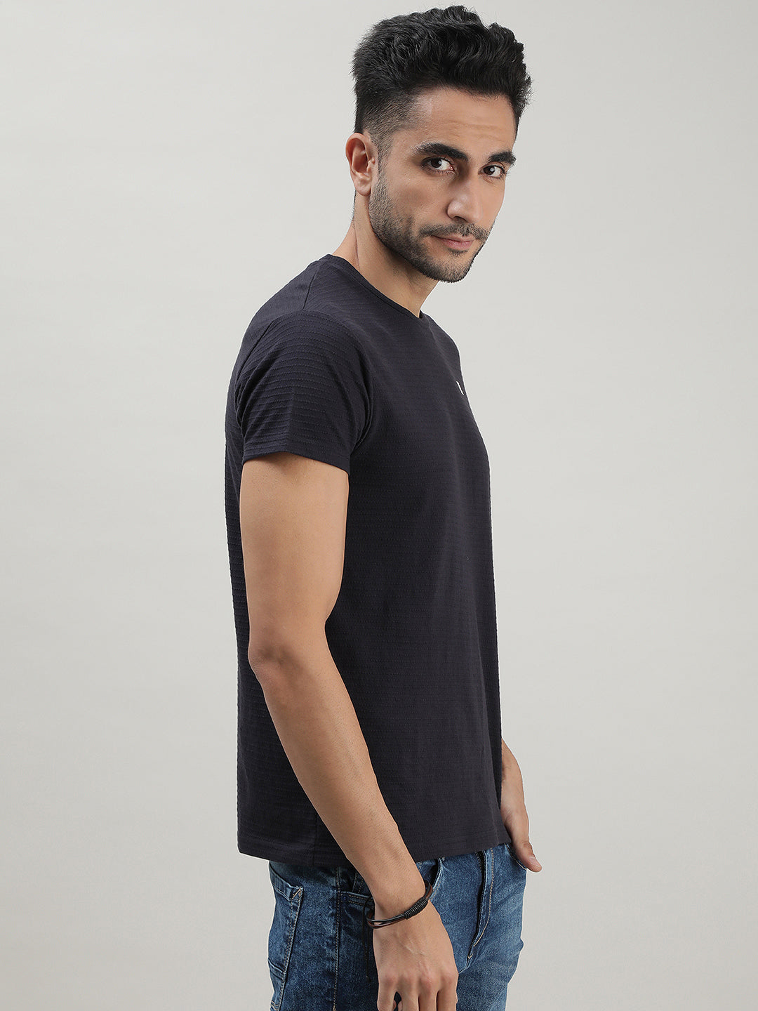 Navy Solid Crew Neck T-Shirt for Men at Loom & Spin