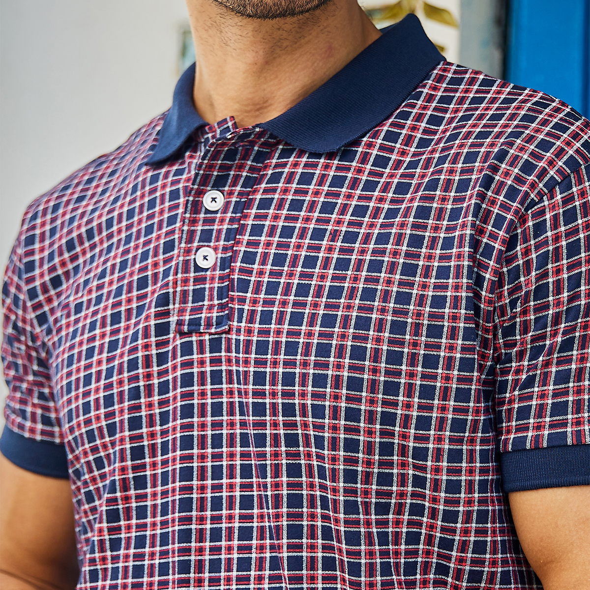 Red & Navy Printed Polo Tshirt