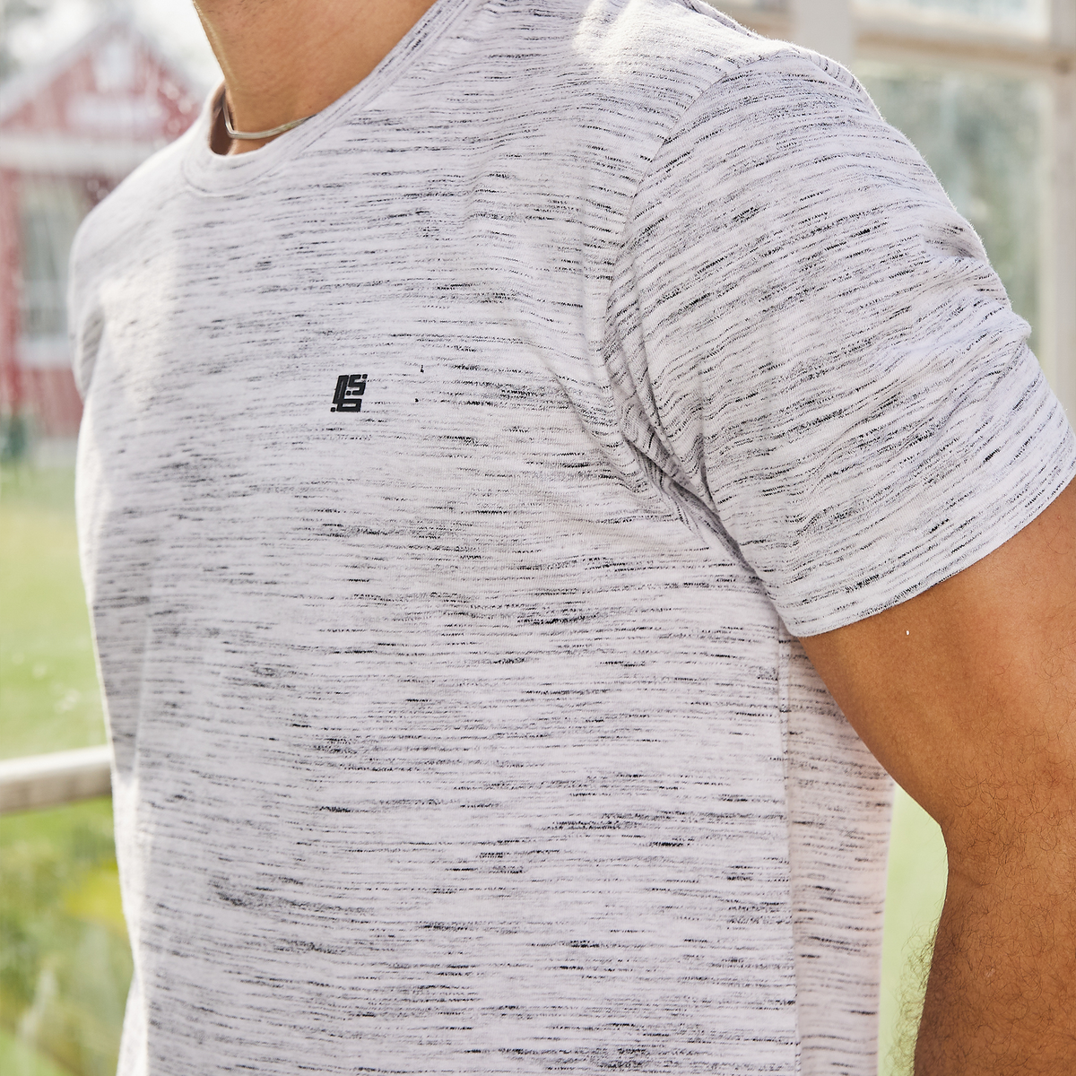 Grey & Off White Space Dyed Crew Neck