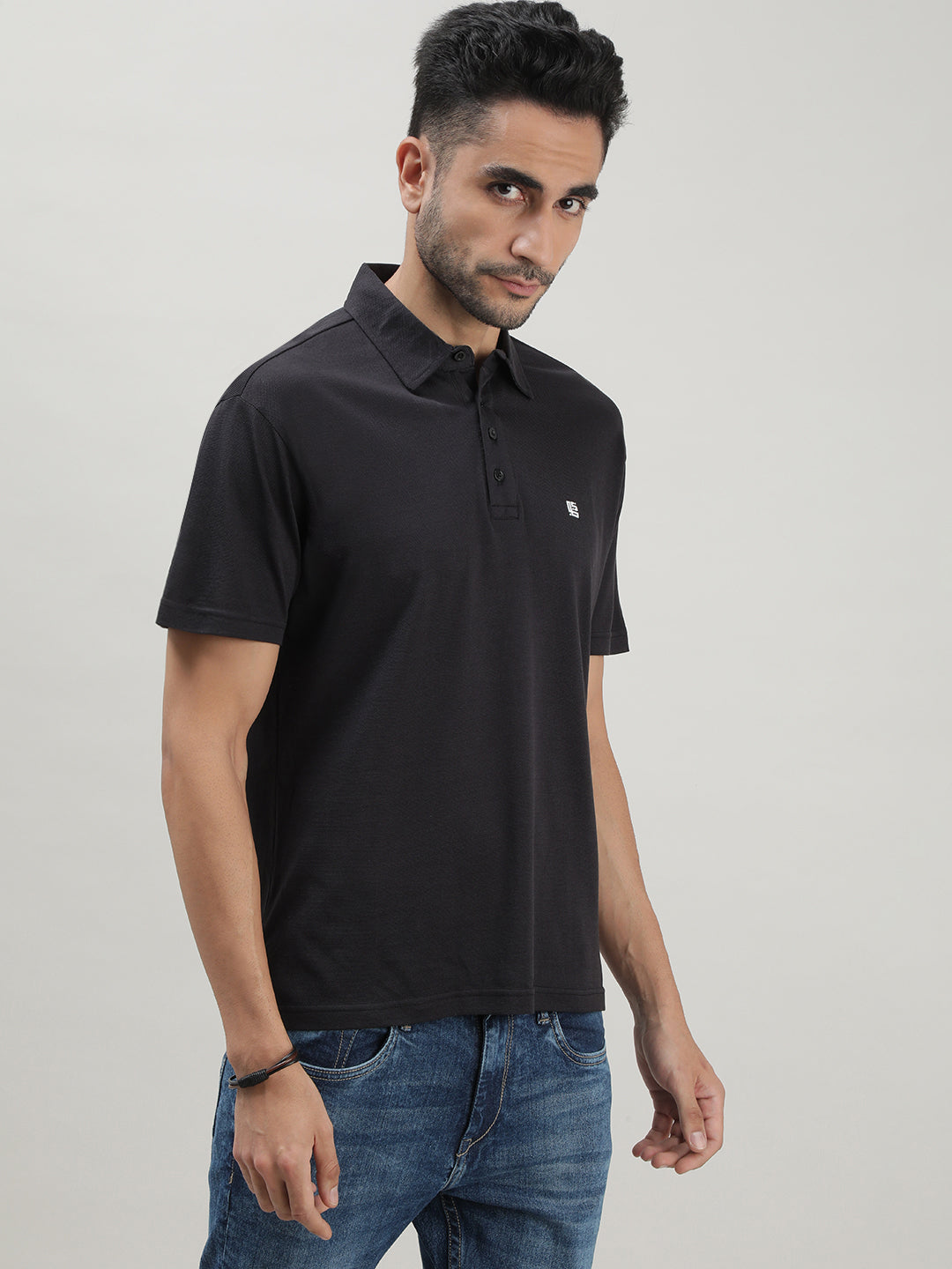 Black Mercerized Polo T-shirt for Men