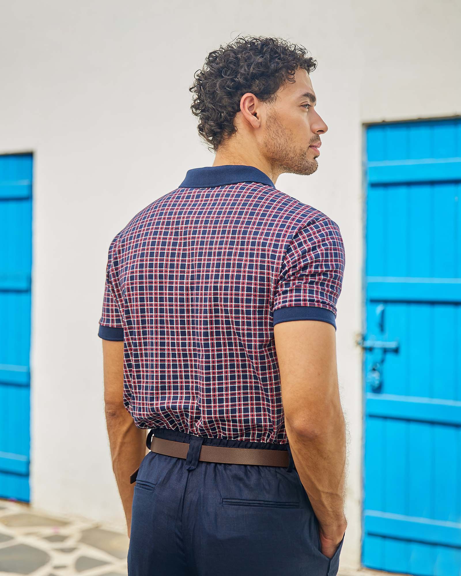 Red & Navy Printed Polo Tshirt