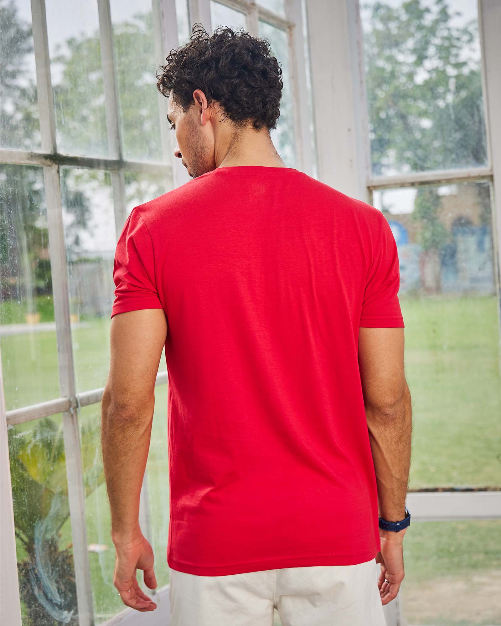 Red Solid Crew Neck Tshirt