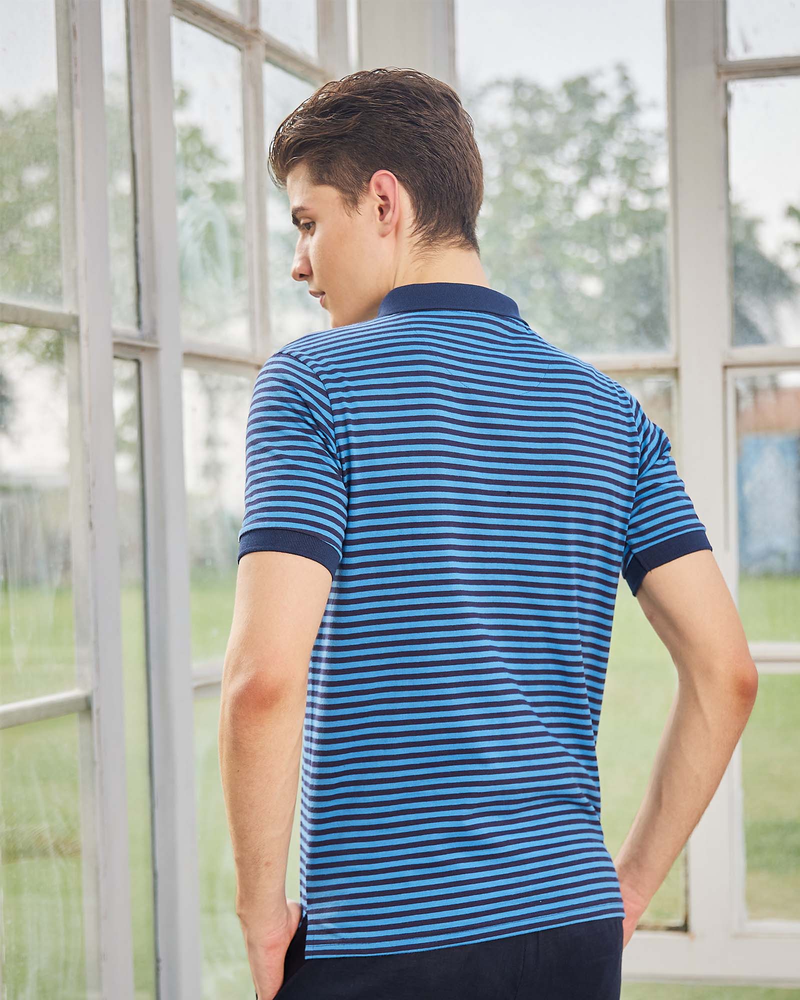 Navy Blue Striped Polo Tshirt