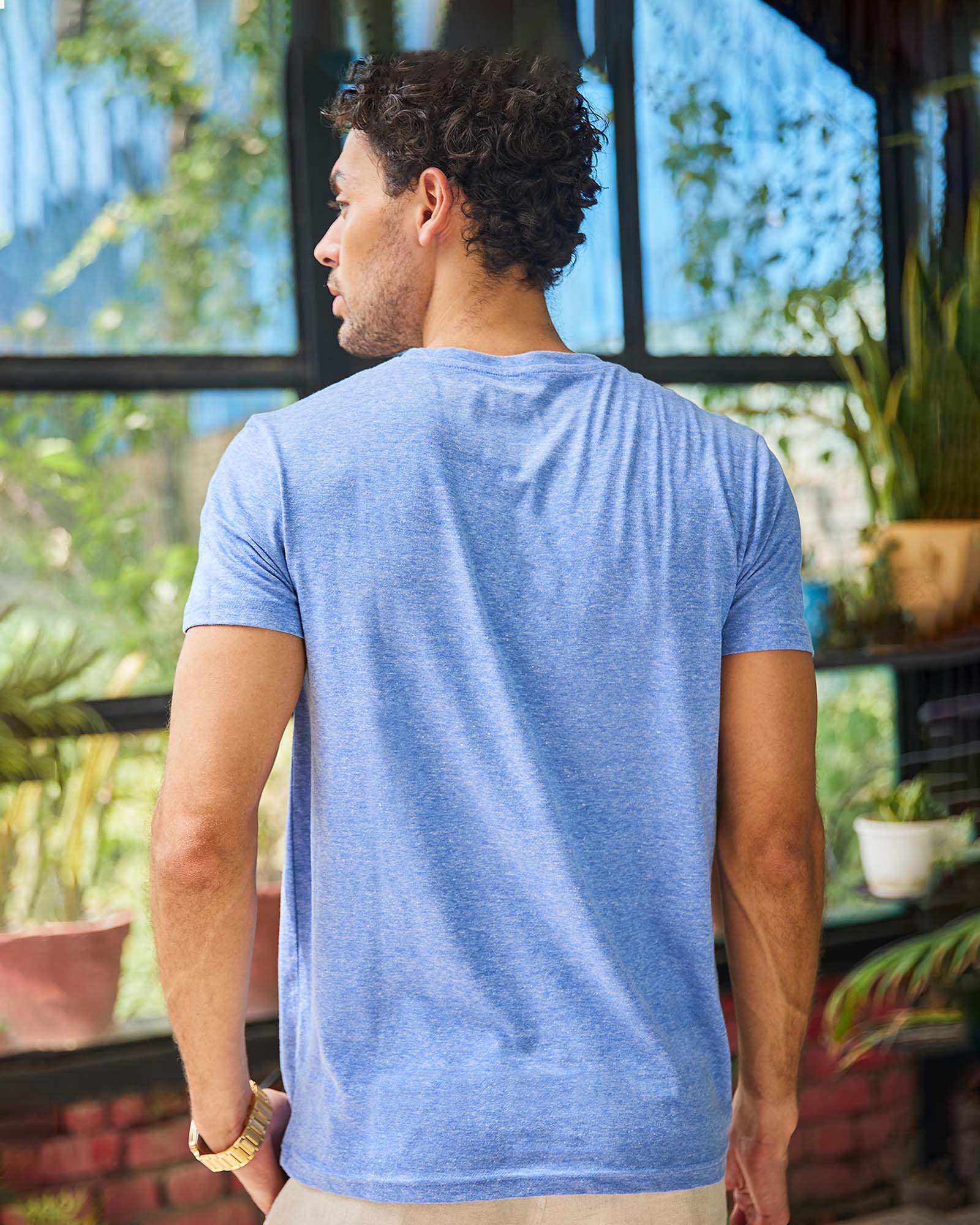 Sky Blue Space Dyed Crew Neck Tshirt