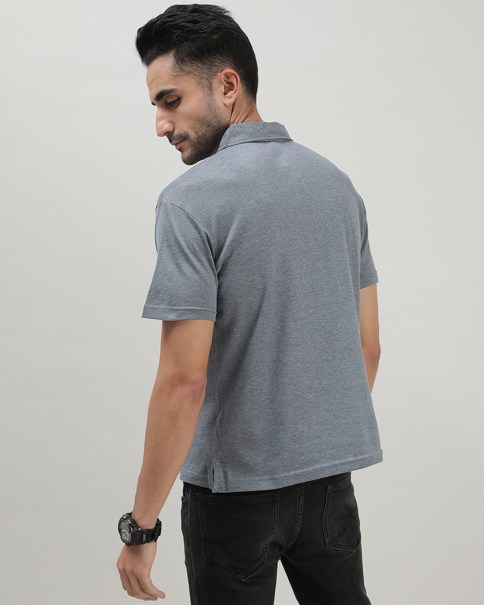 Grey Mealange Solid Polo Tshirt