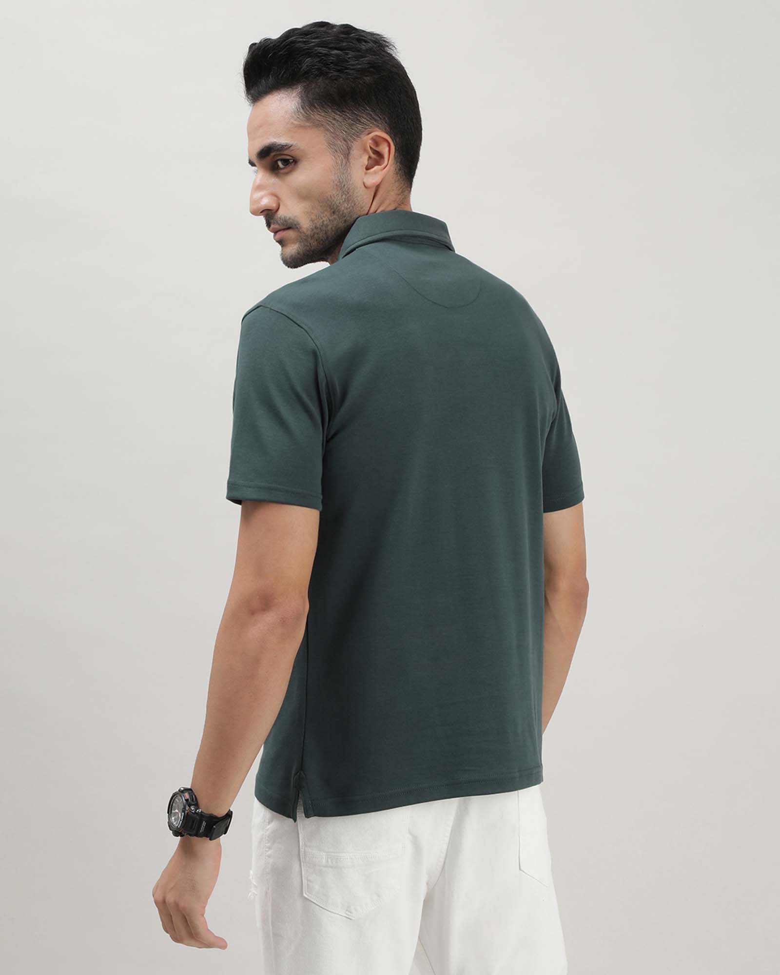 Dark Green Solid Polo Tshirt