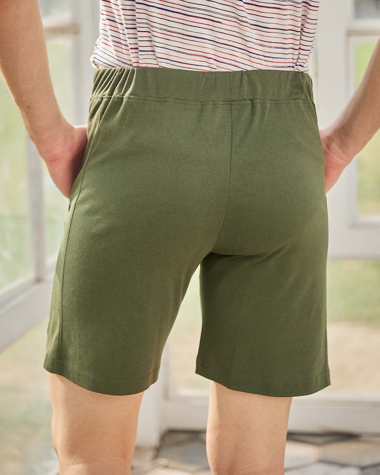 Olive Green Solid Knit Shorts