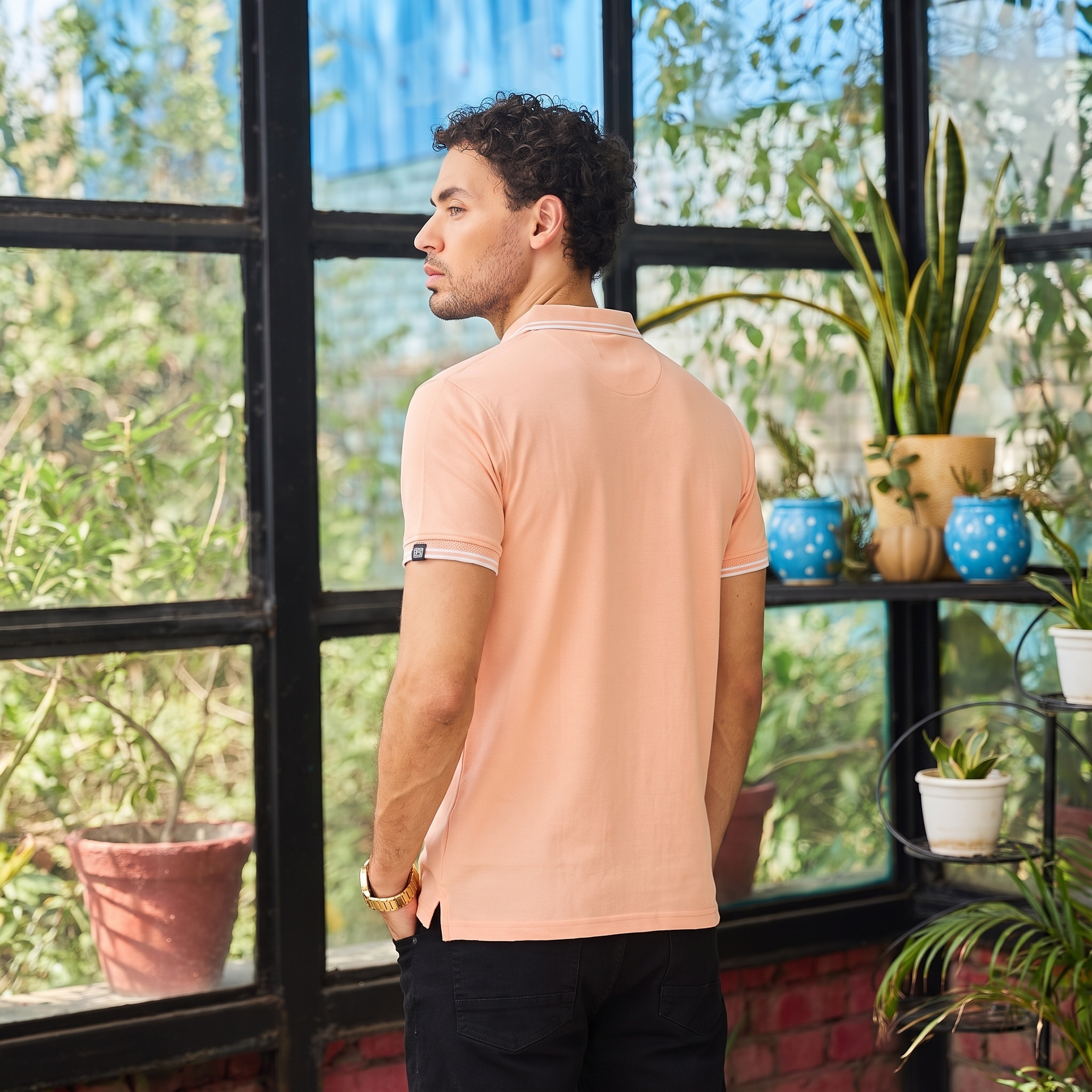 CONTRAST TIPPING POLO - APRICOT