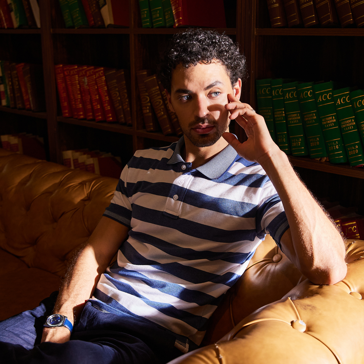 Blue & Off White Striped Polo Tshirt