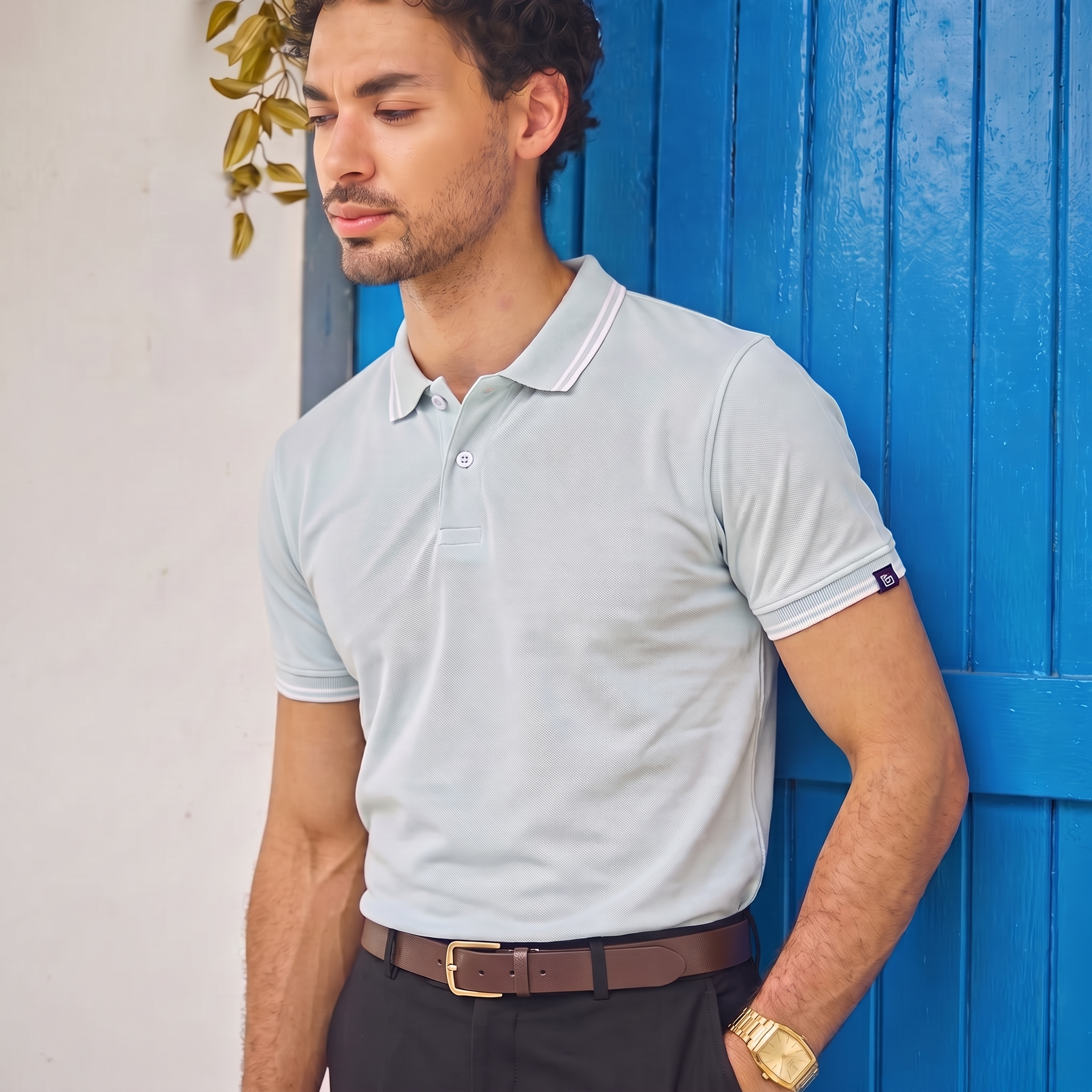 CONTRAST TIPPING POLO - ARTIC MIST