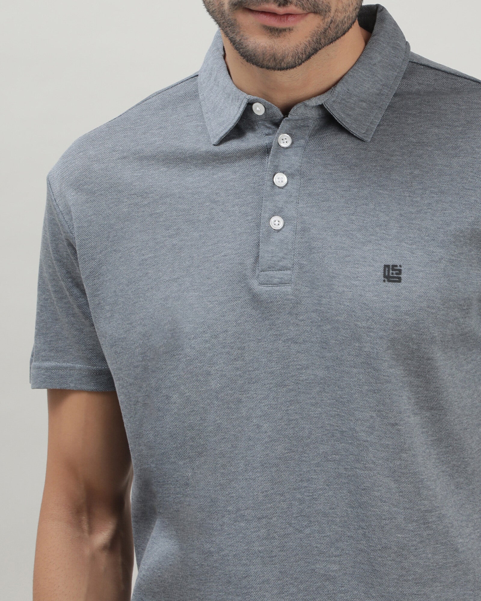 Grey Mealange Solid Polo Tshirt