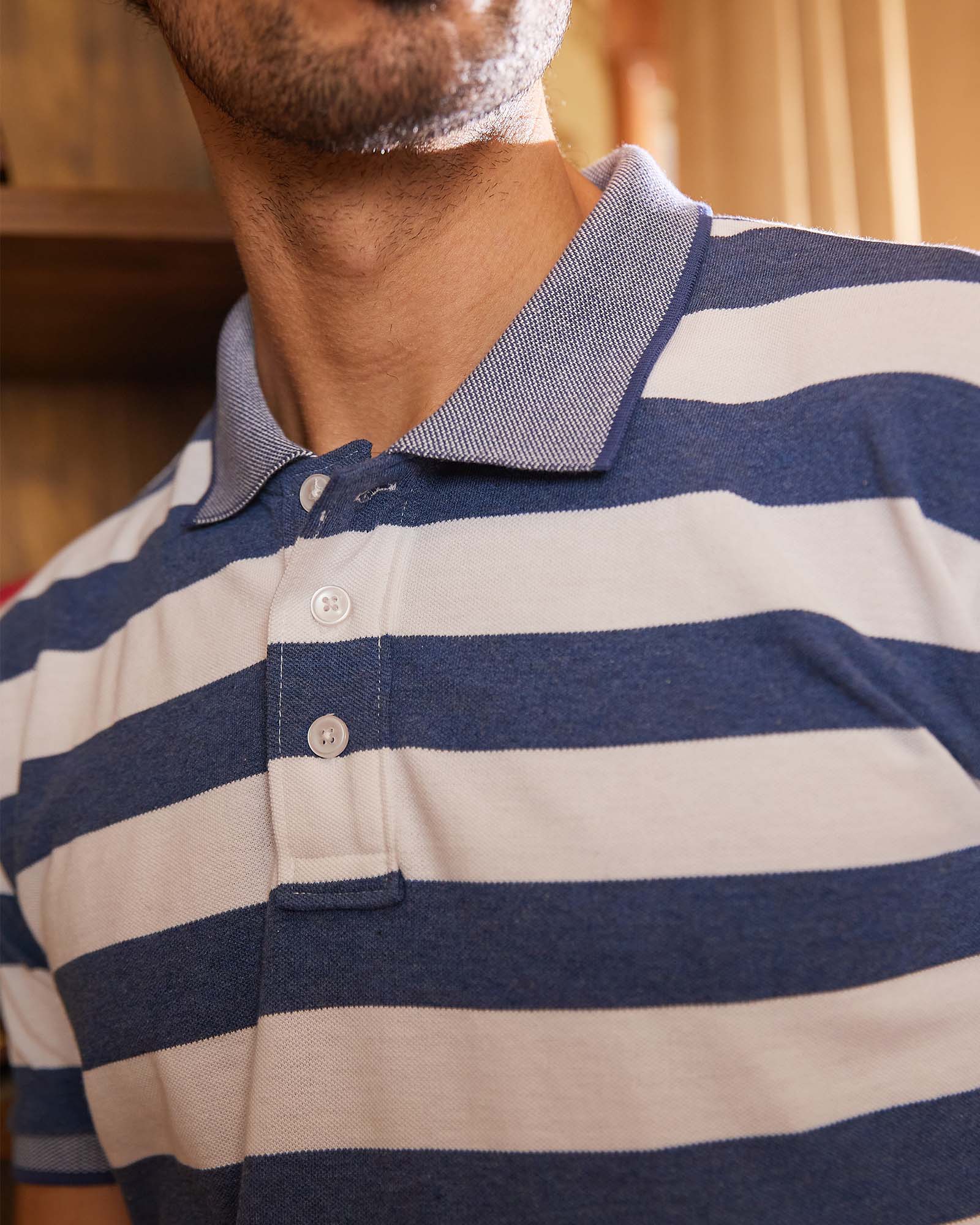 Blue & Off White Striped Polo Tshirt