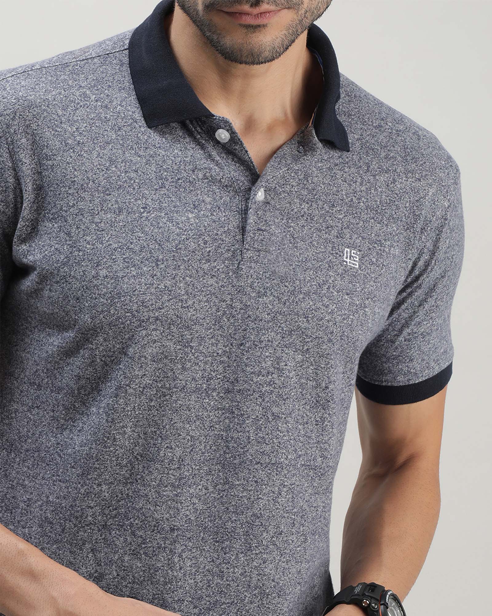 Grey Jacquard Polo Tshirt