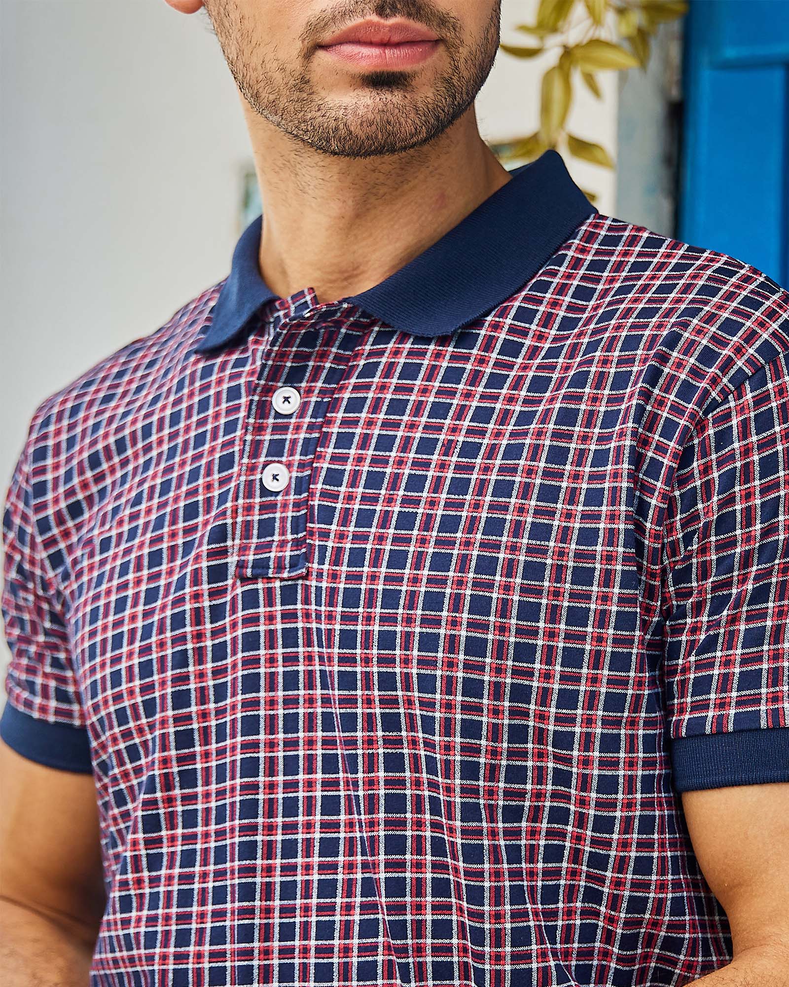 Red & Navy Printed Polo Tshirt