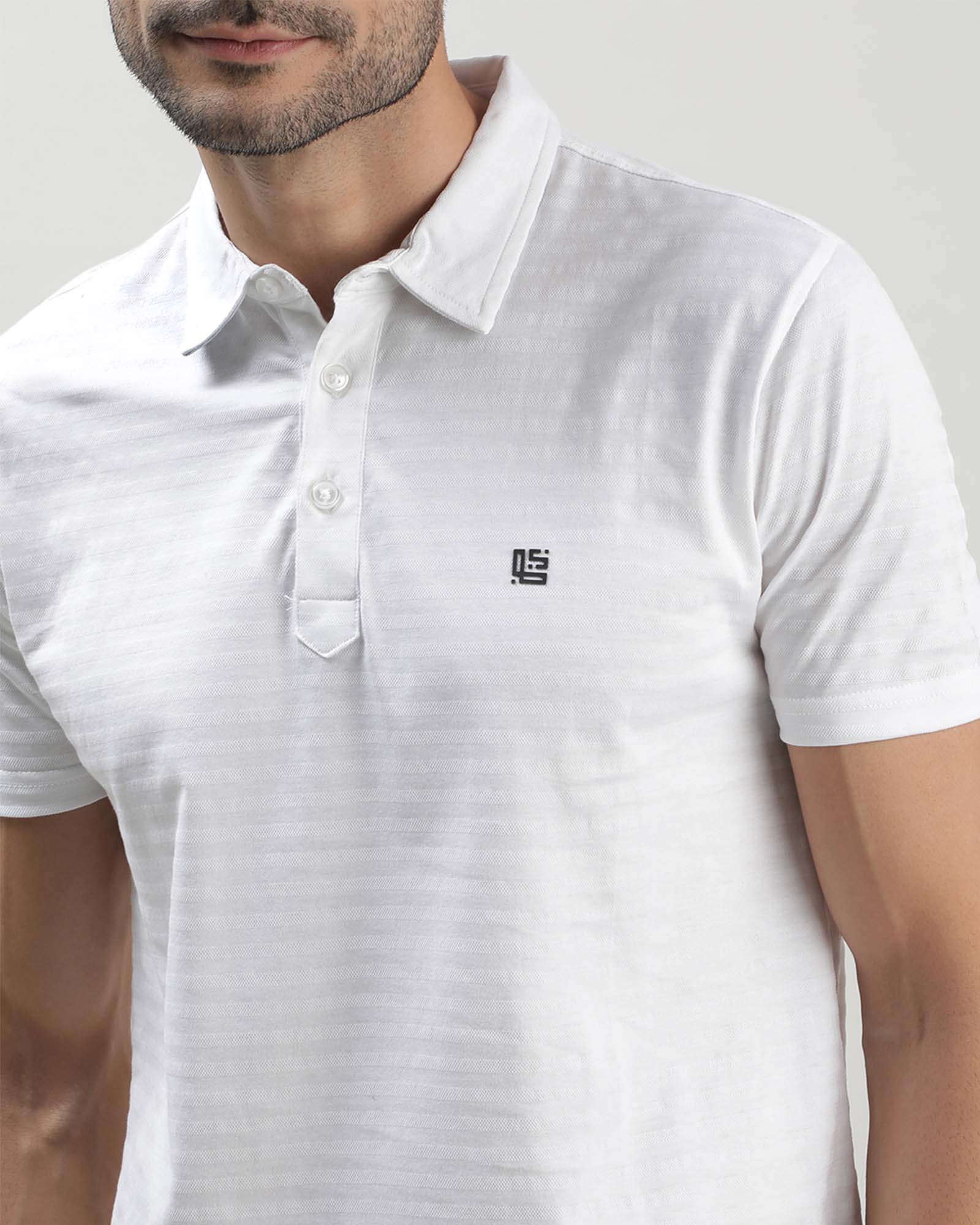 White Textured Polo Tshirt