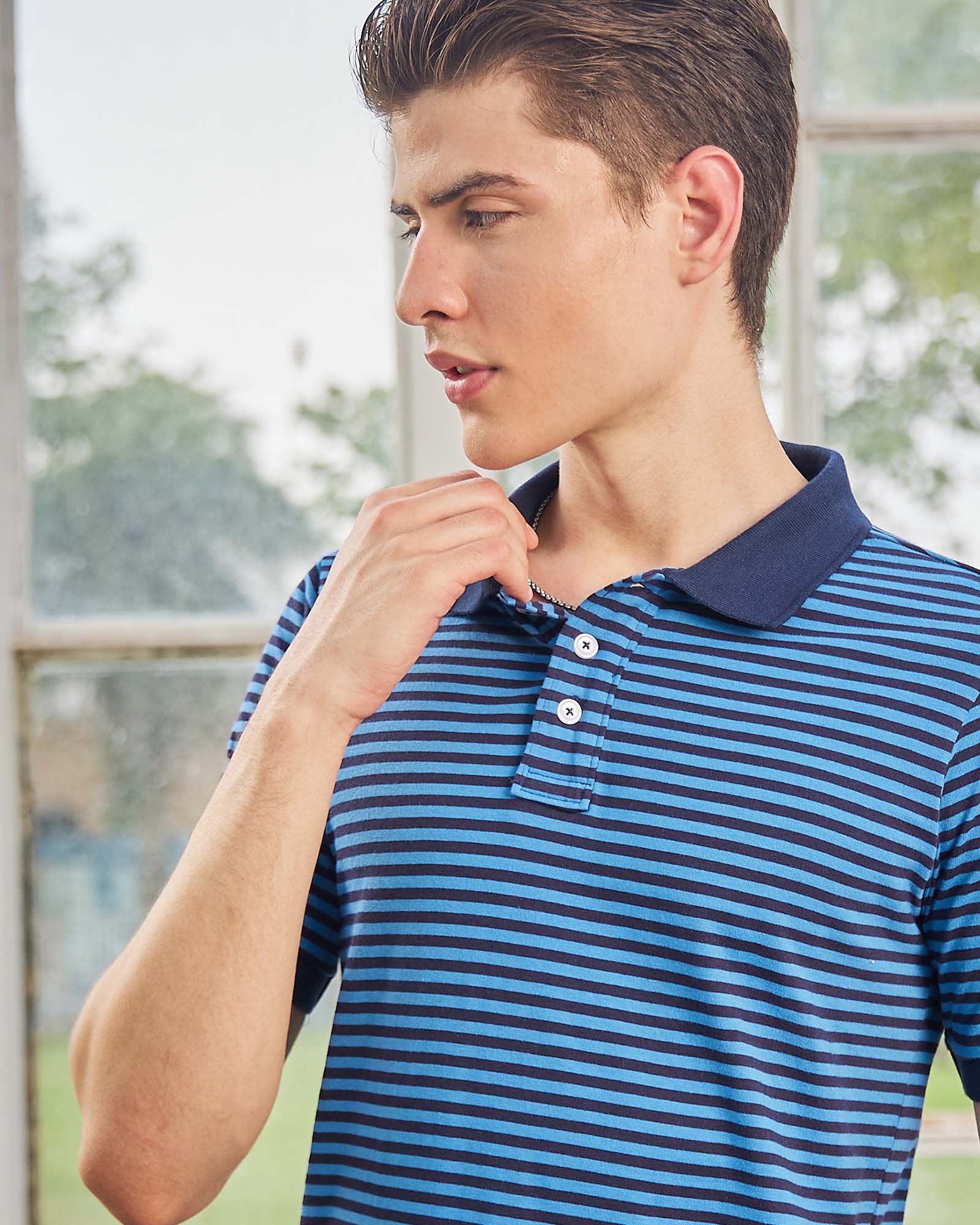 Navy Blue Striped Polo Tshirt