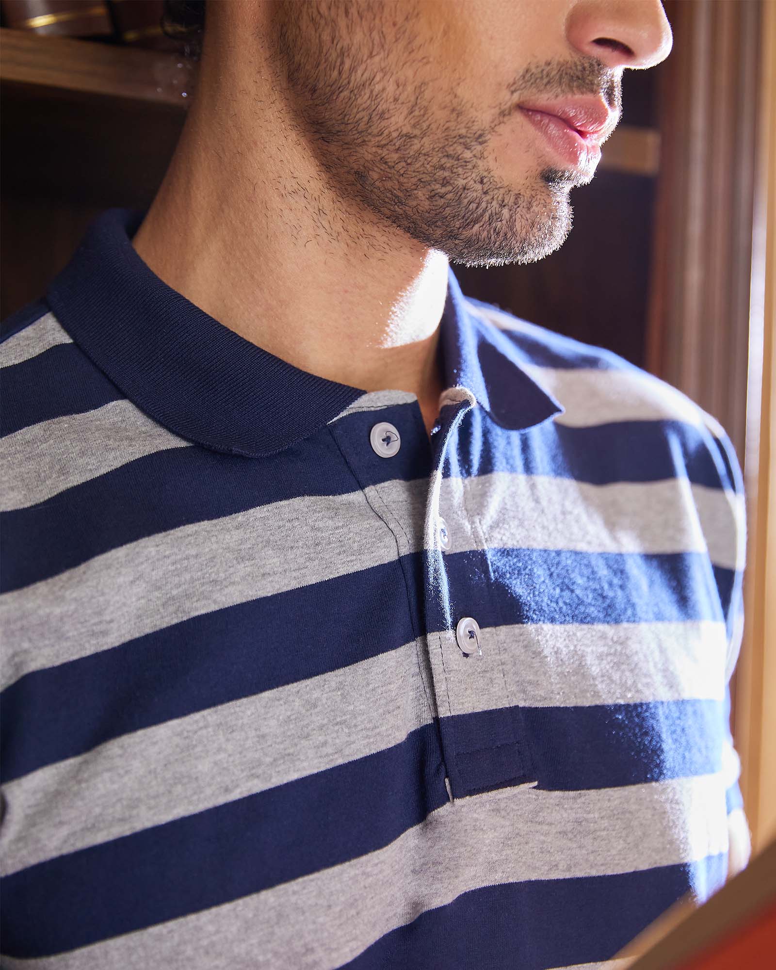 Navy & Grey Striped Polo Tshirt