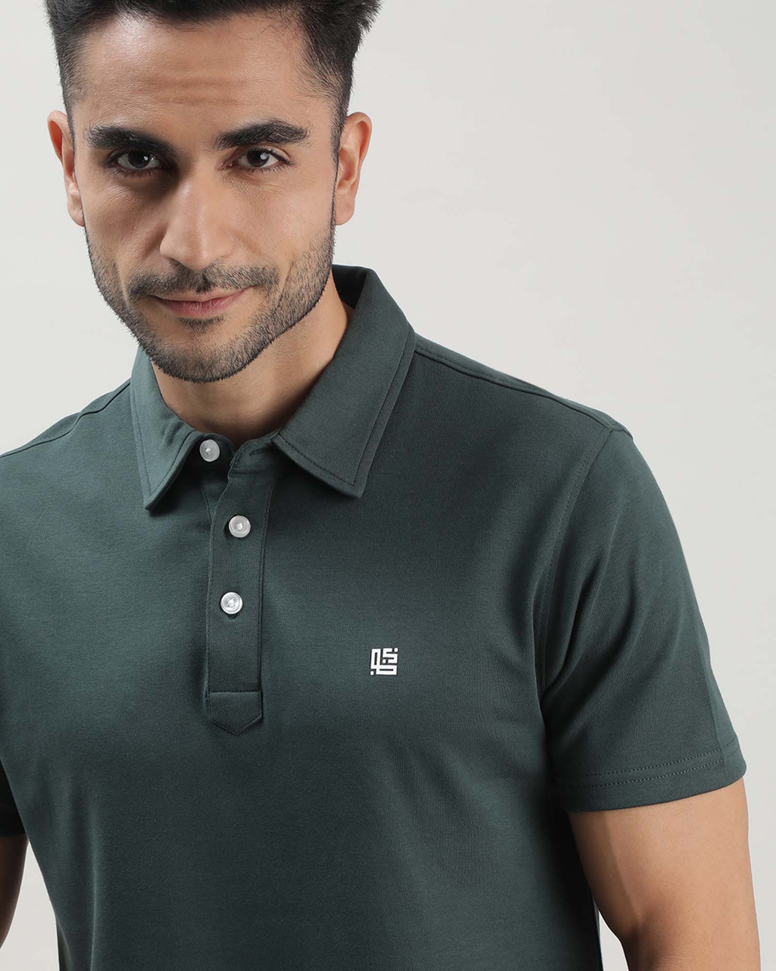 Dark Green Solid Polo Tshirt