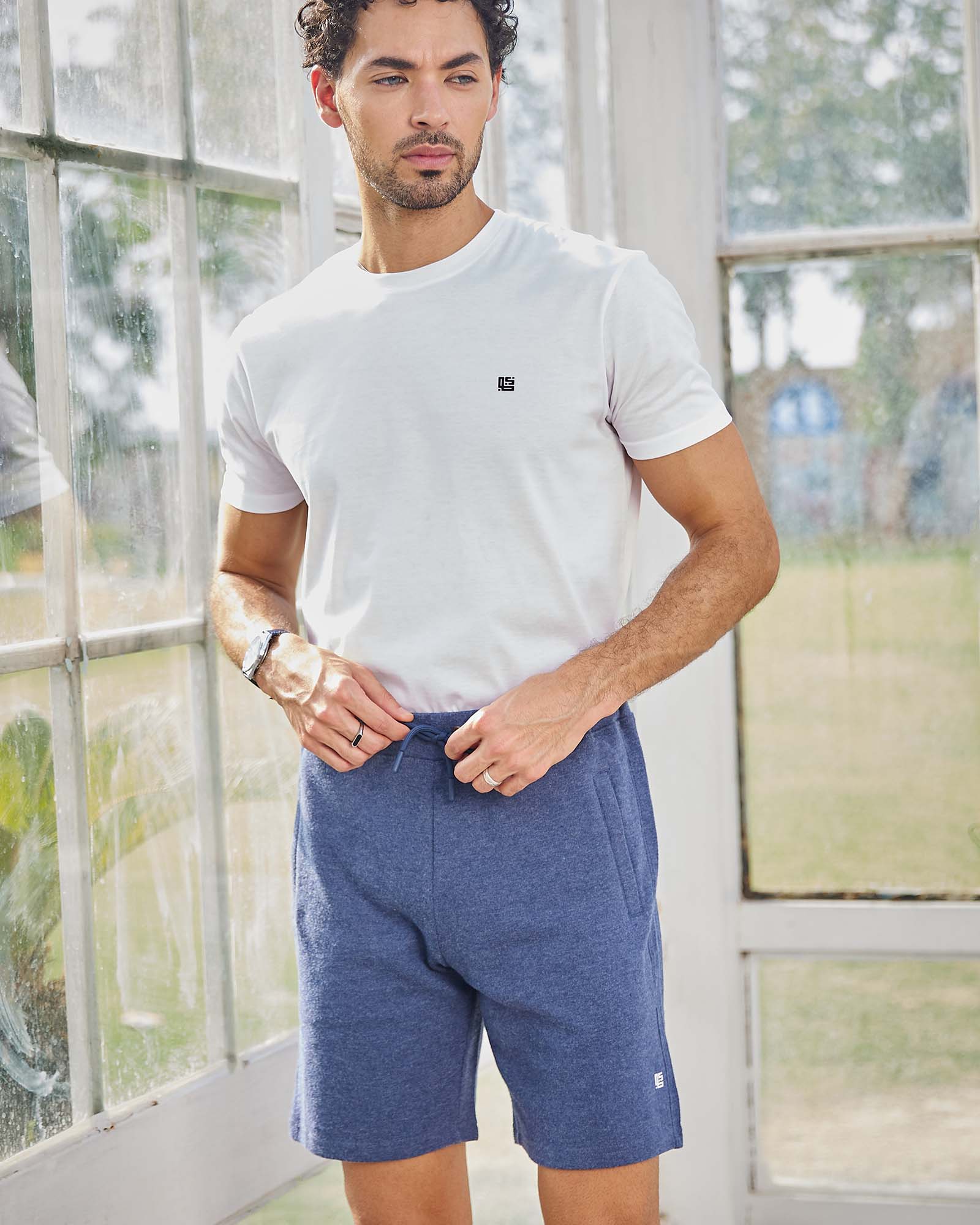 Dark Blue Solid Knit Shorts