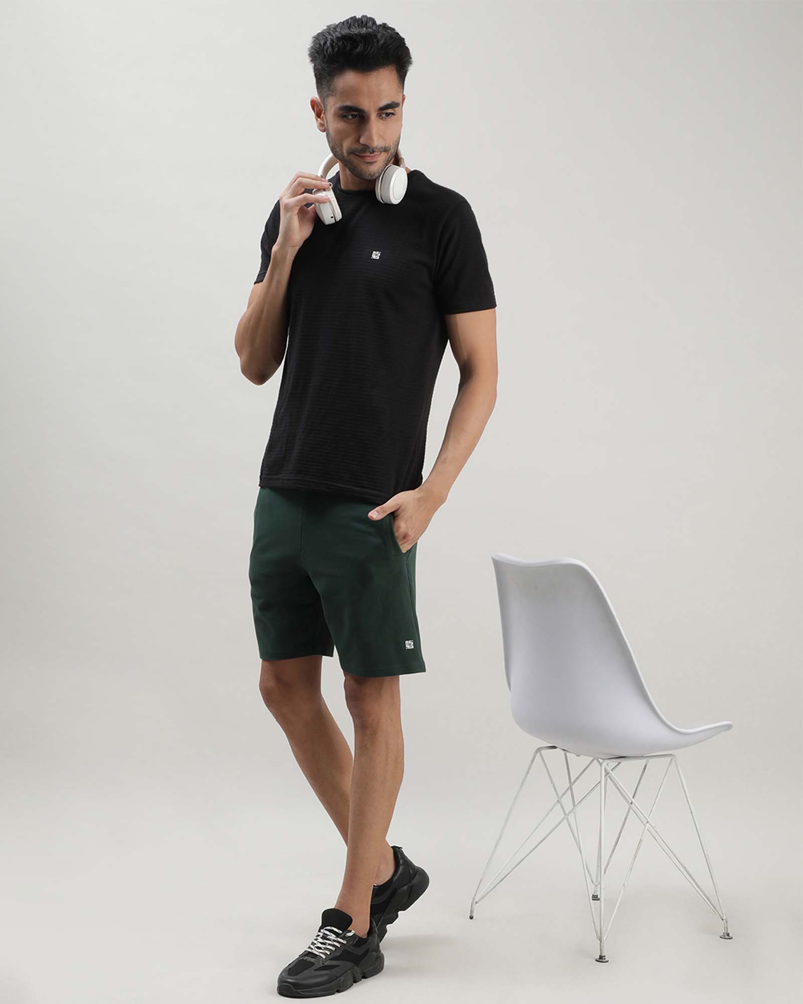 Green Solid Track Shorts