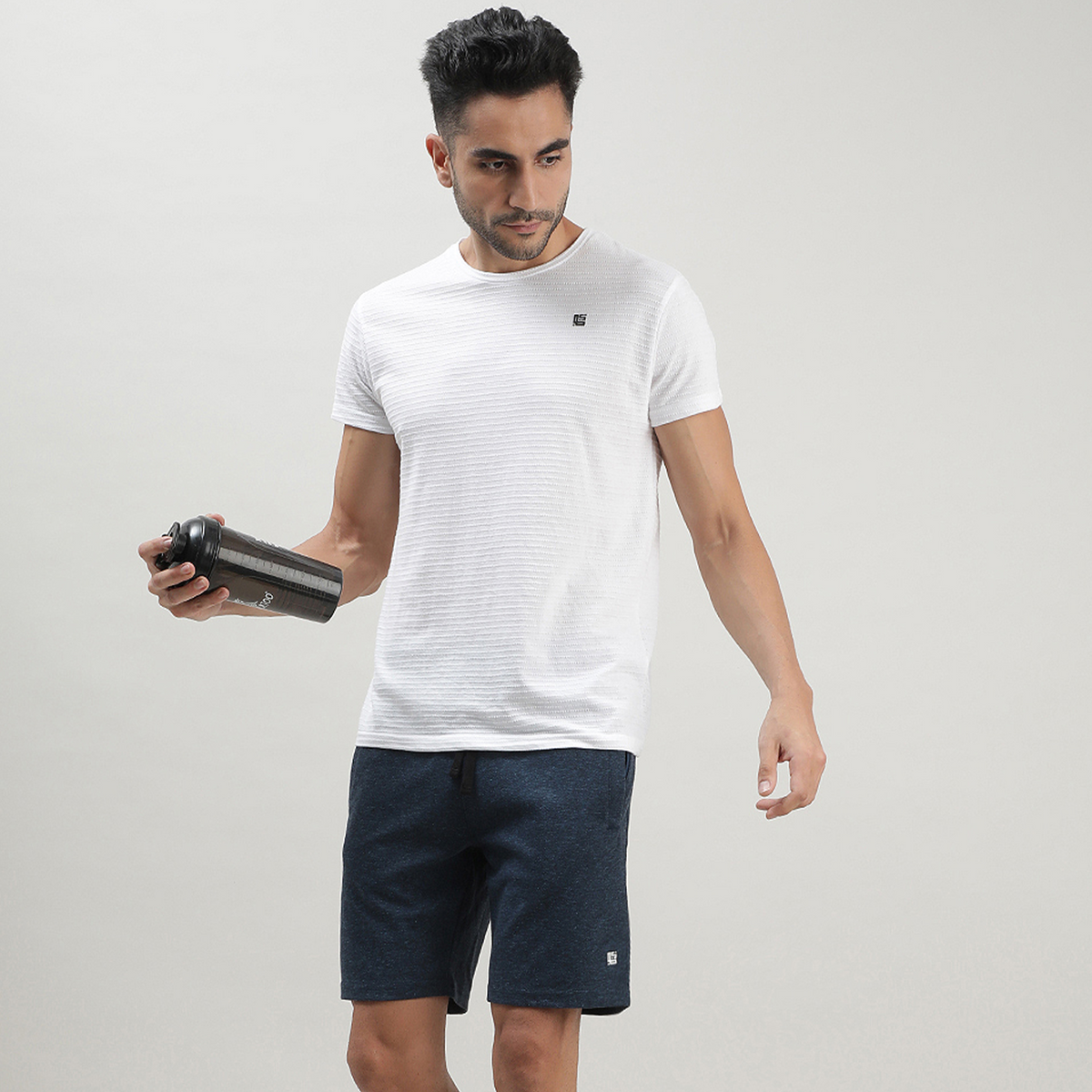 Blue Melange Solid Track Shorts