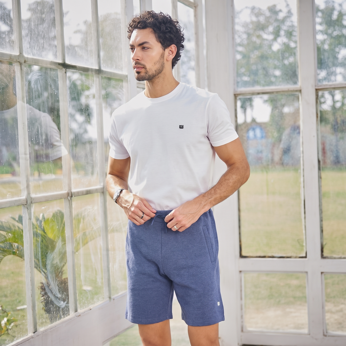Dark Blue Solid Knit Shorts