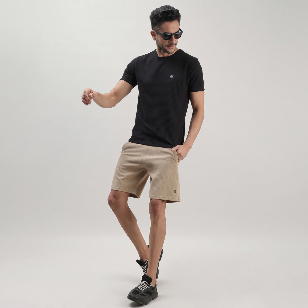 Beige Solid Track Shorts