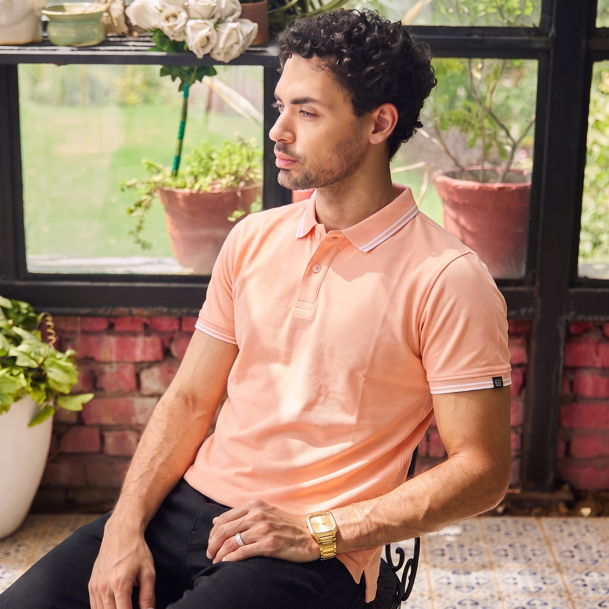 CONTRAST TIPPING POLO - APRICOT