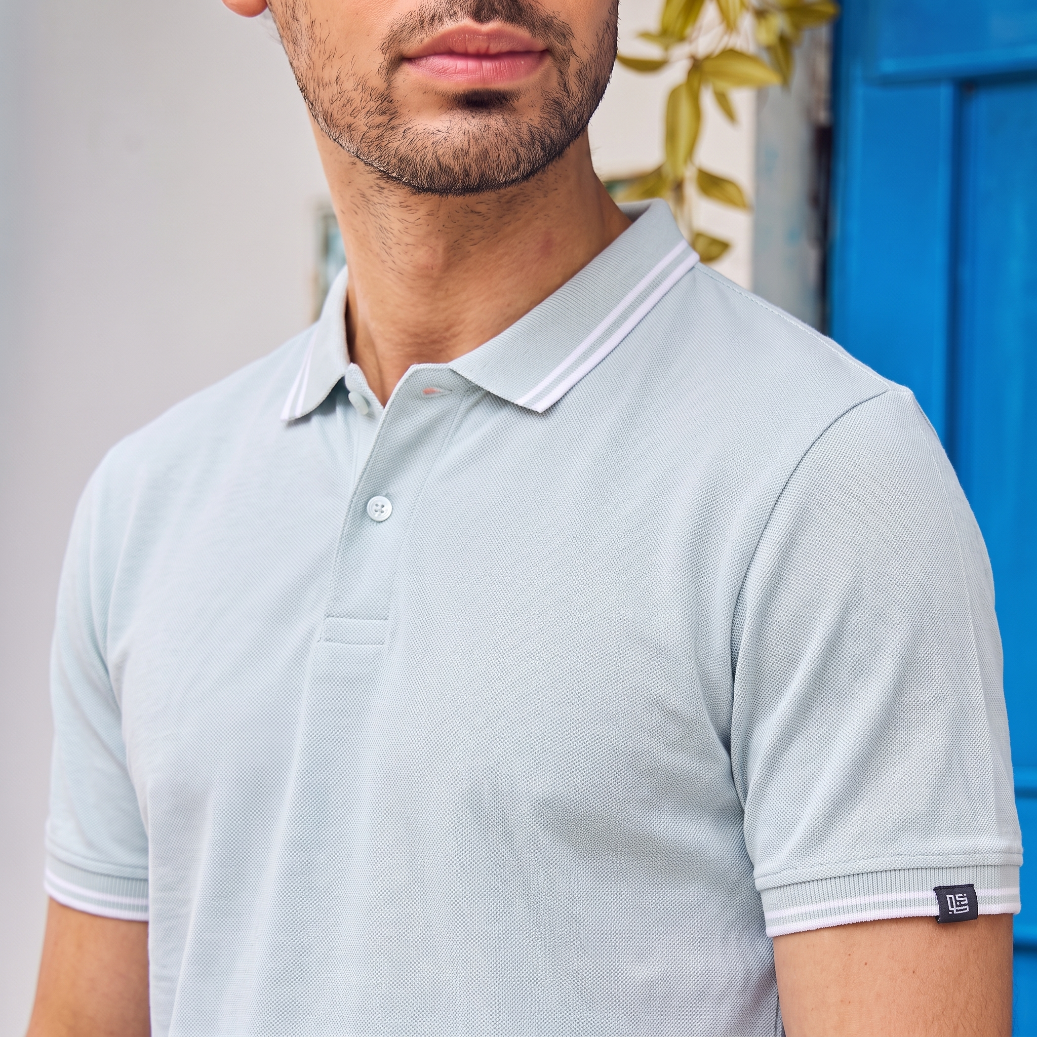 CONTRAST TIPPING POLO - ARTIC MIST