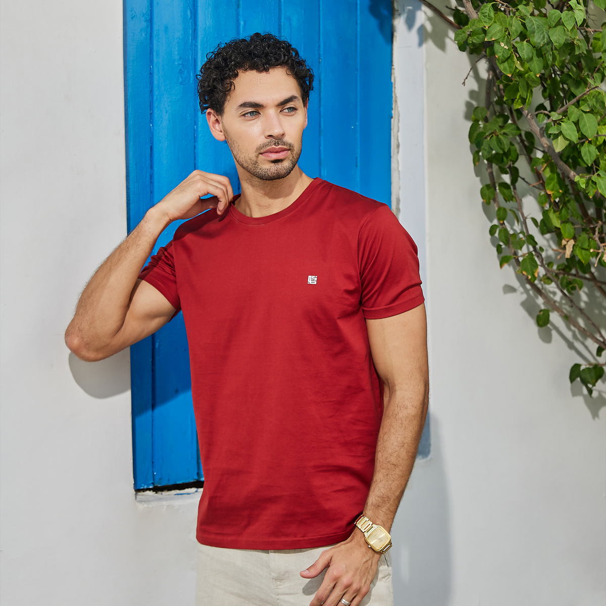 Chilli Red Solid Crew Neck Tshirt
