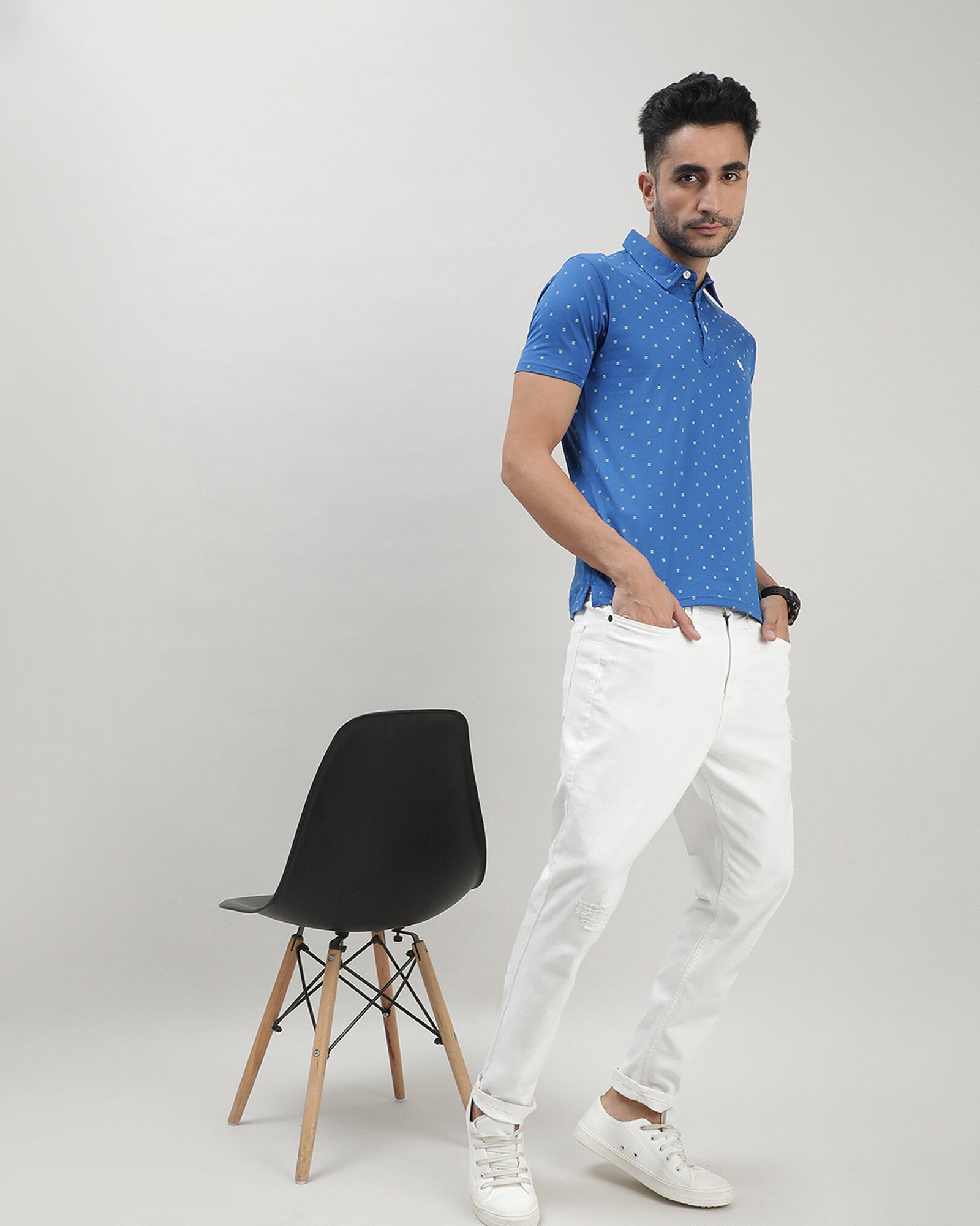 Blue Printed Polo Tshirt