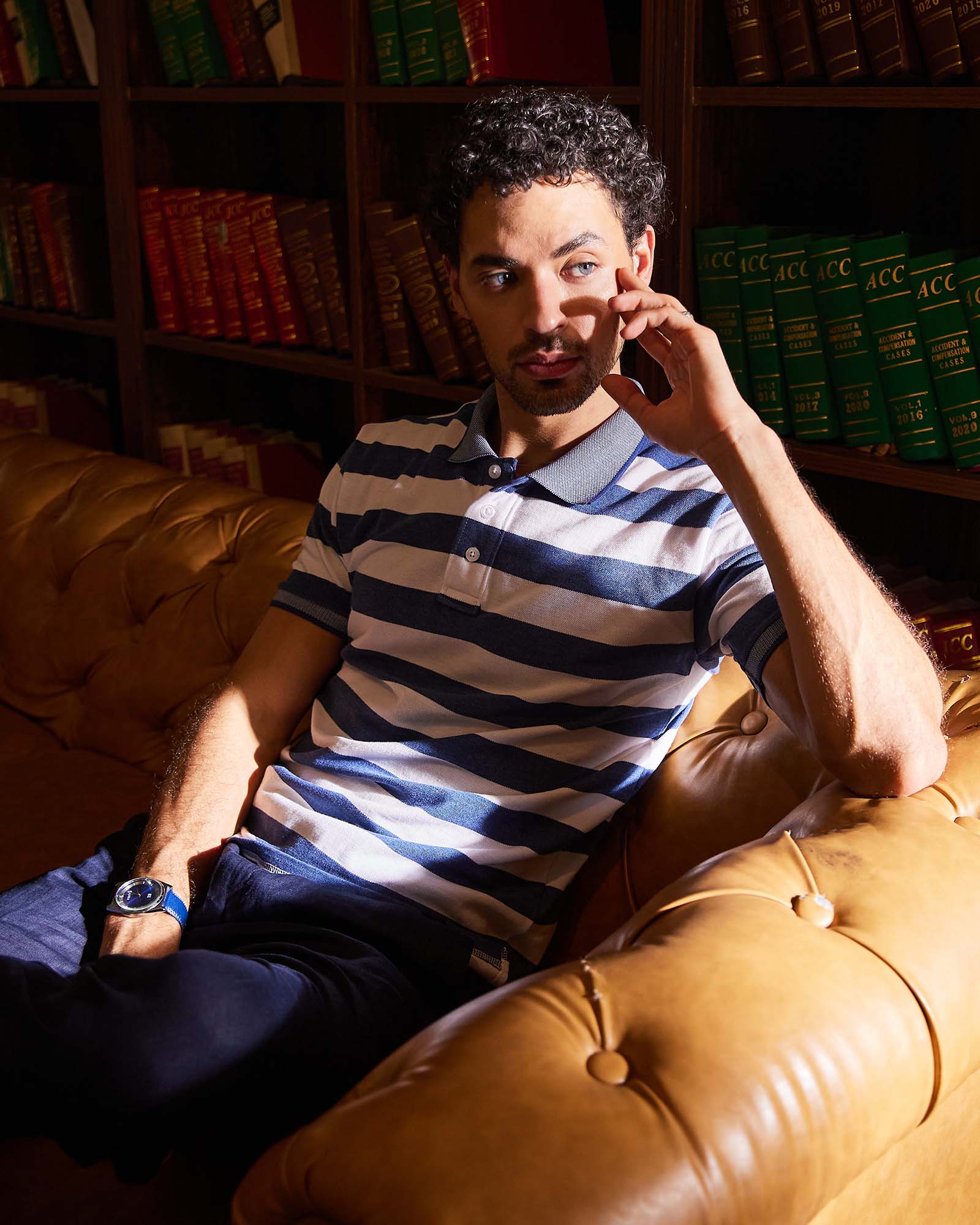 Blue & Off White Striped Polo Tshirt