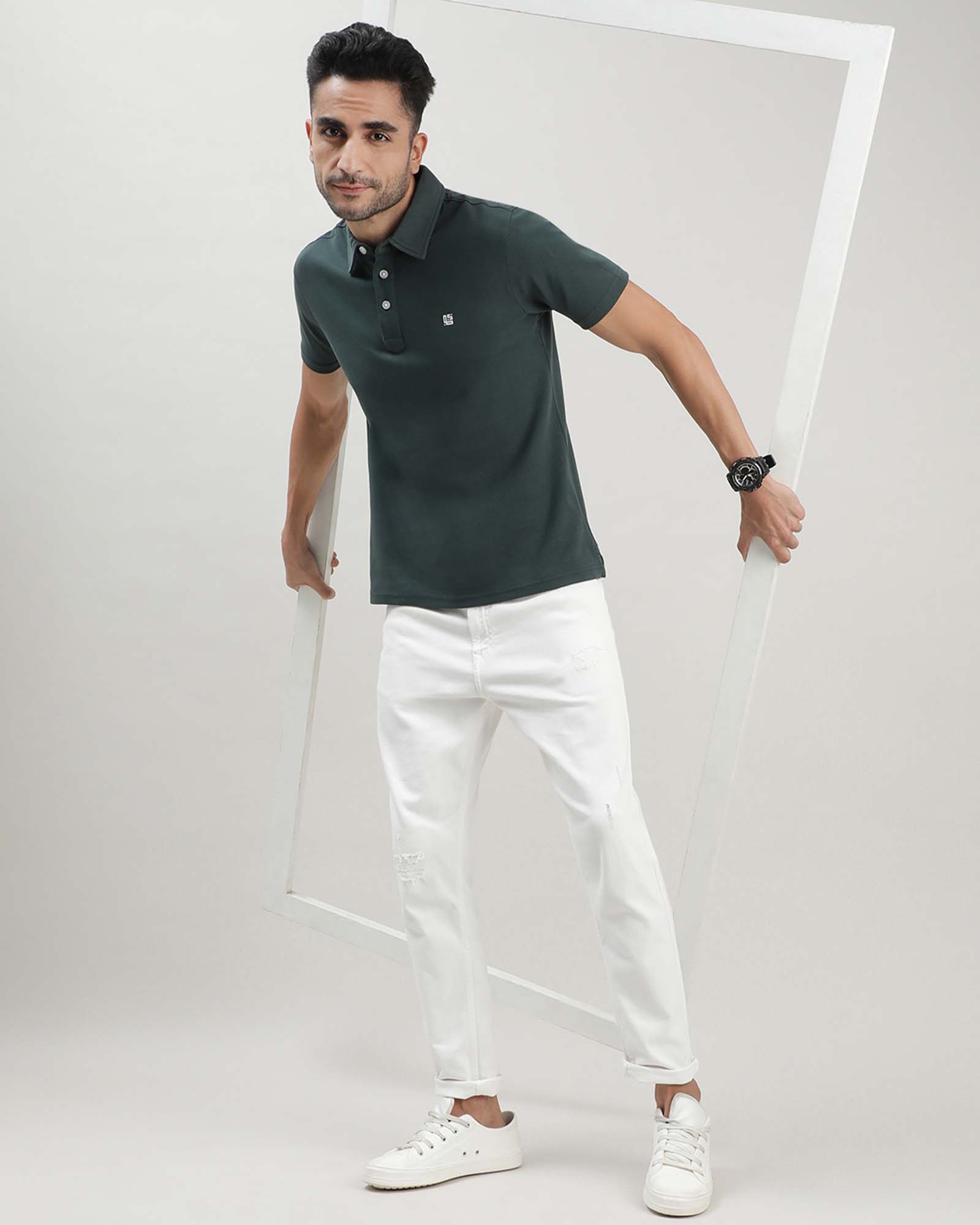 Dark Green Solid Polo Tshirt