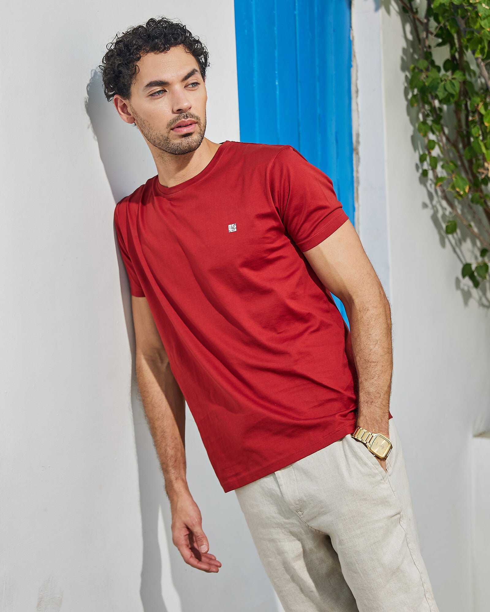 Chilli Red Solid Crew Neck Tshirt