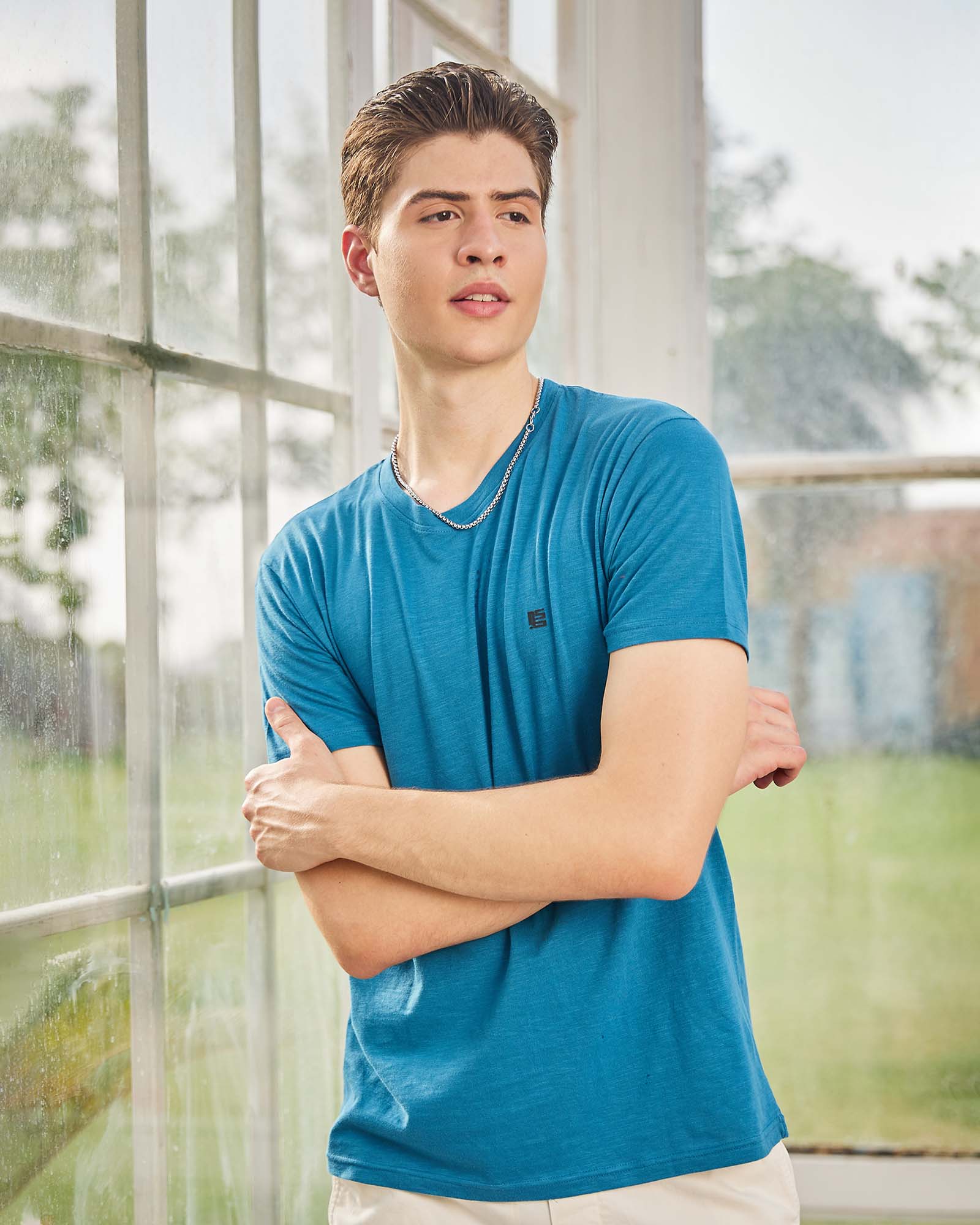 Teal Solid Crew Neck Tshirt