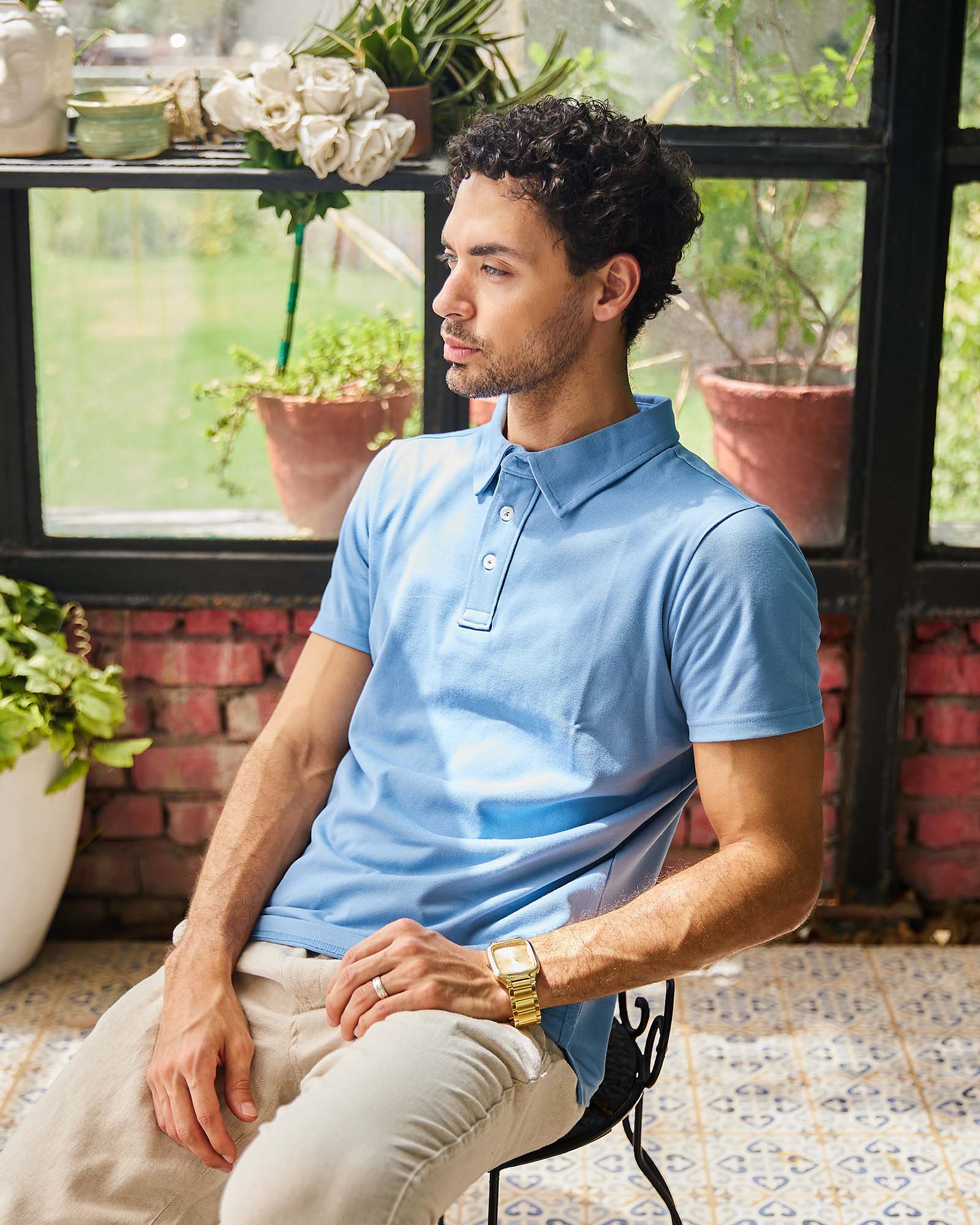 Light Blue Solid Polo Tshirt