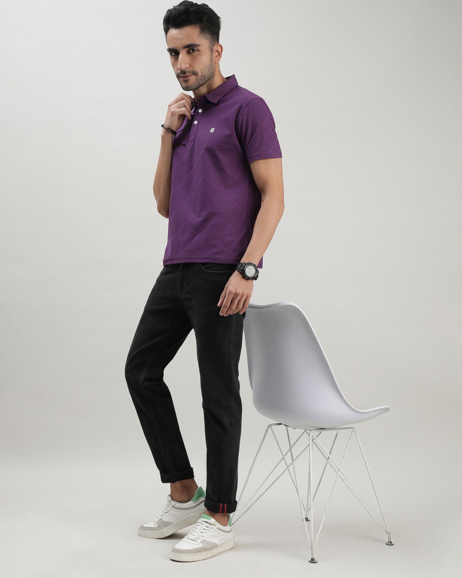 Purple Jacquard Polo Tshirt