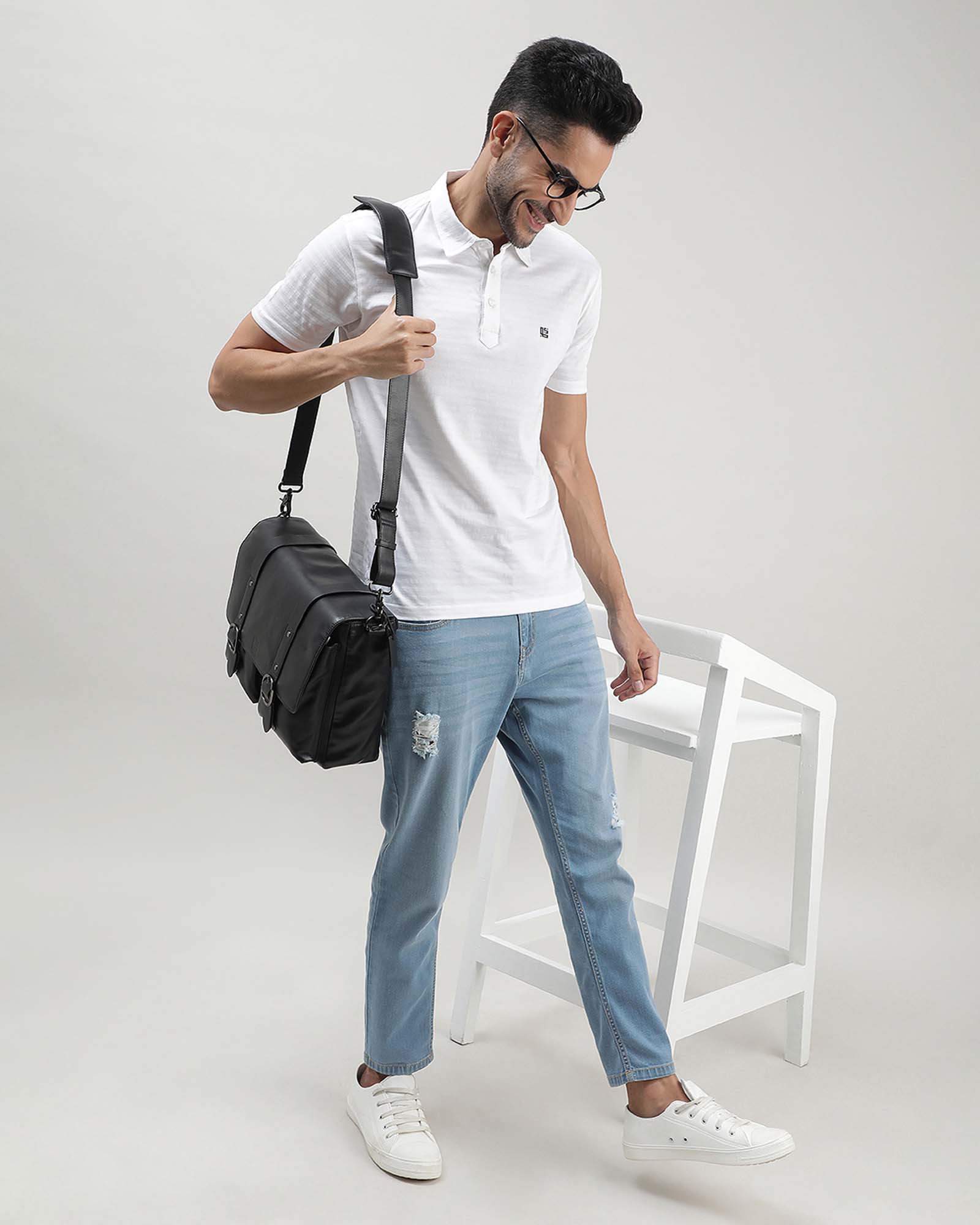 White Textured Polo Tshirt