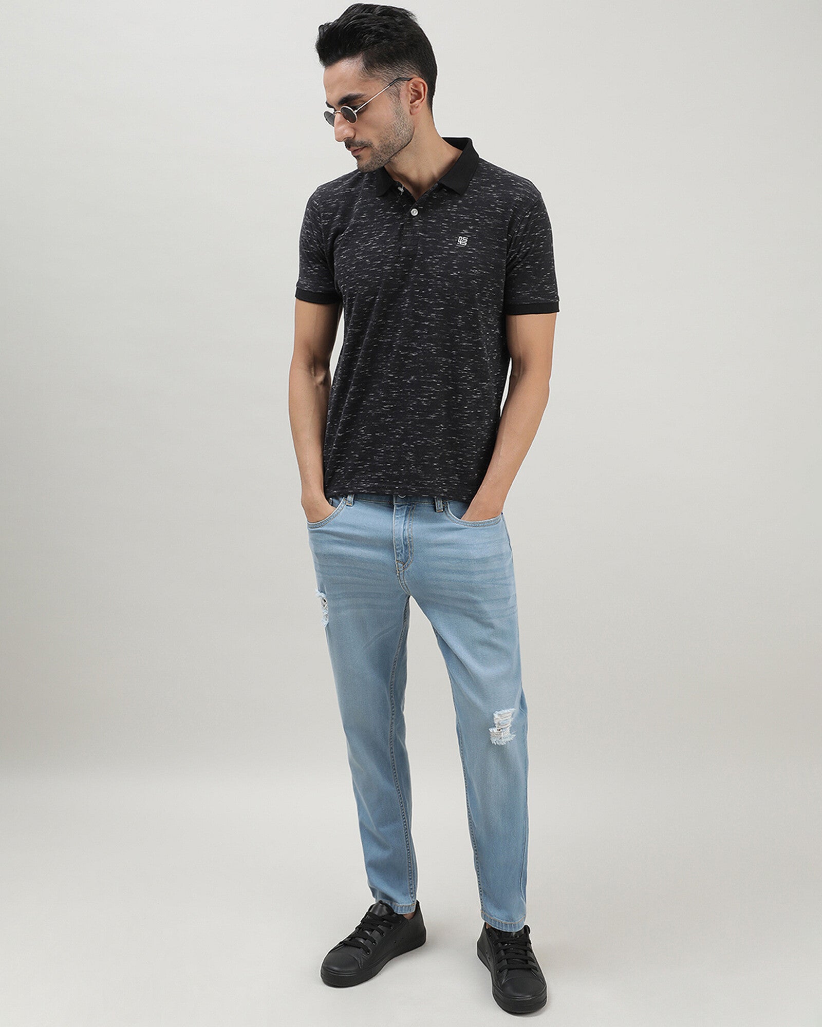 Black Space Dyed Polo Tshirt