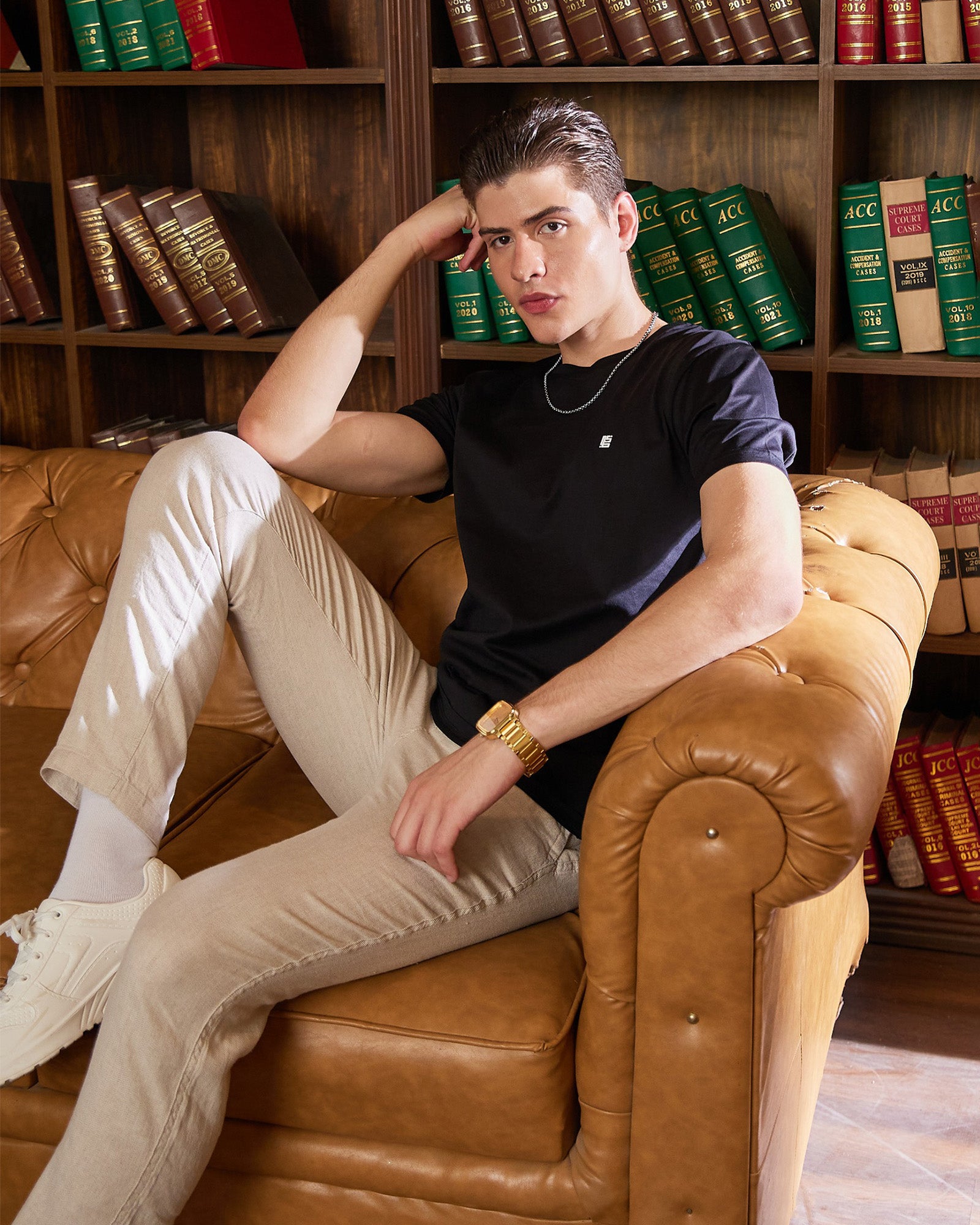 Jet Black Solid Crew Neck Tshirt