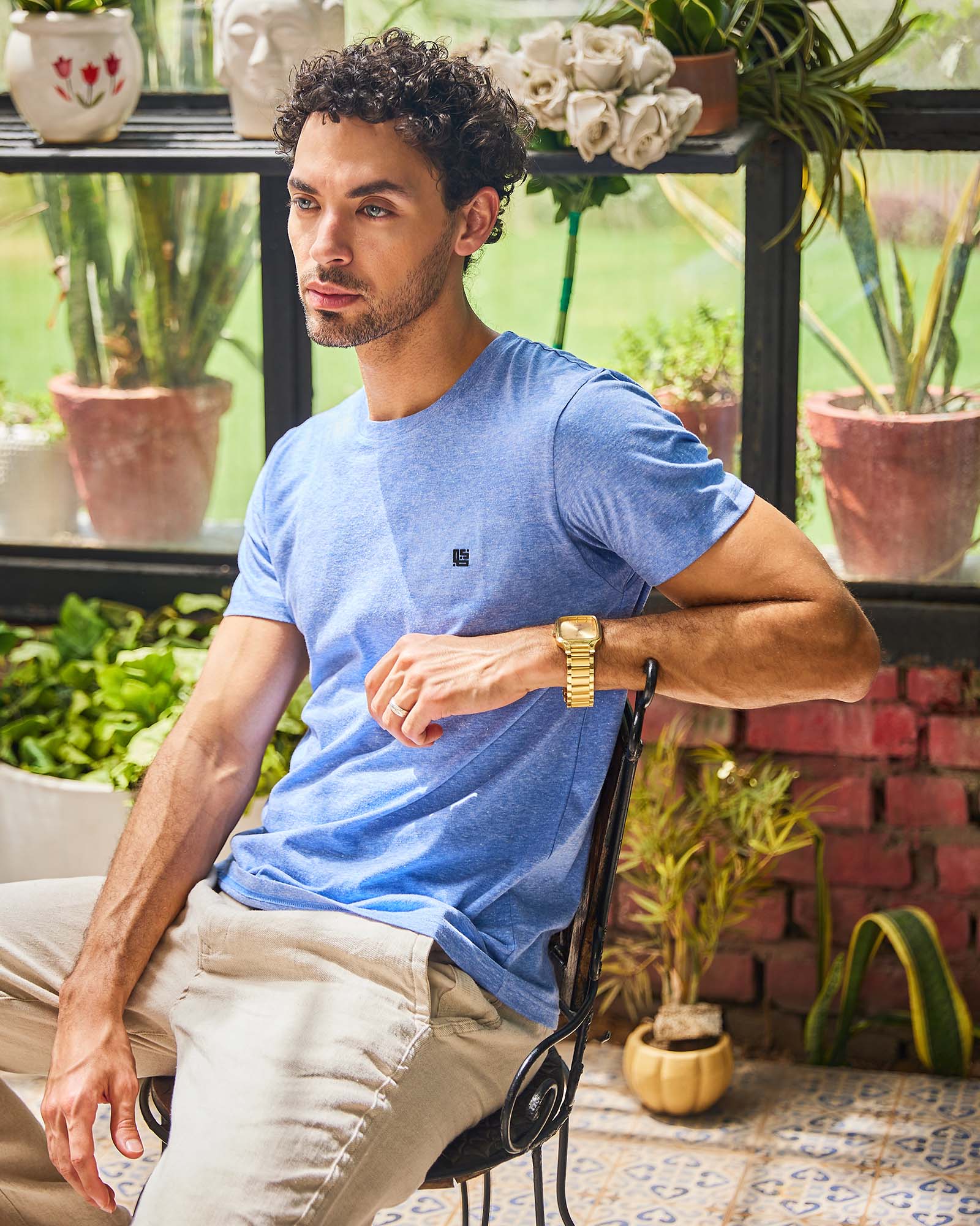 Sky Blue Space Dyed Crew Neck Tshirt