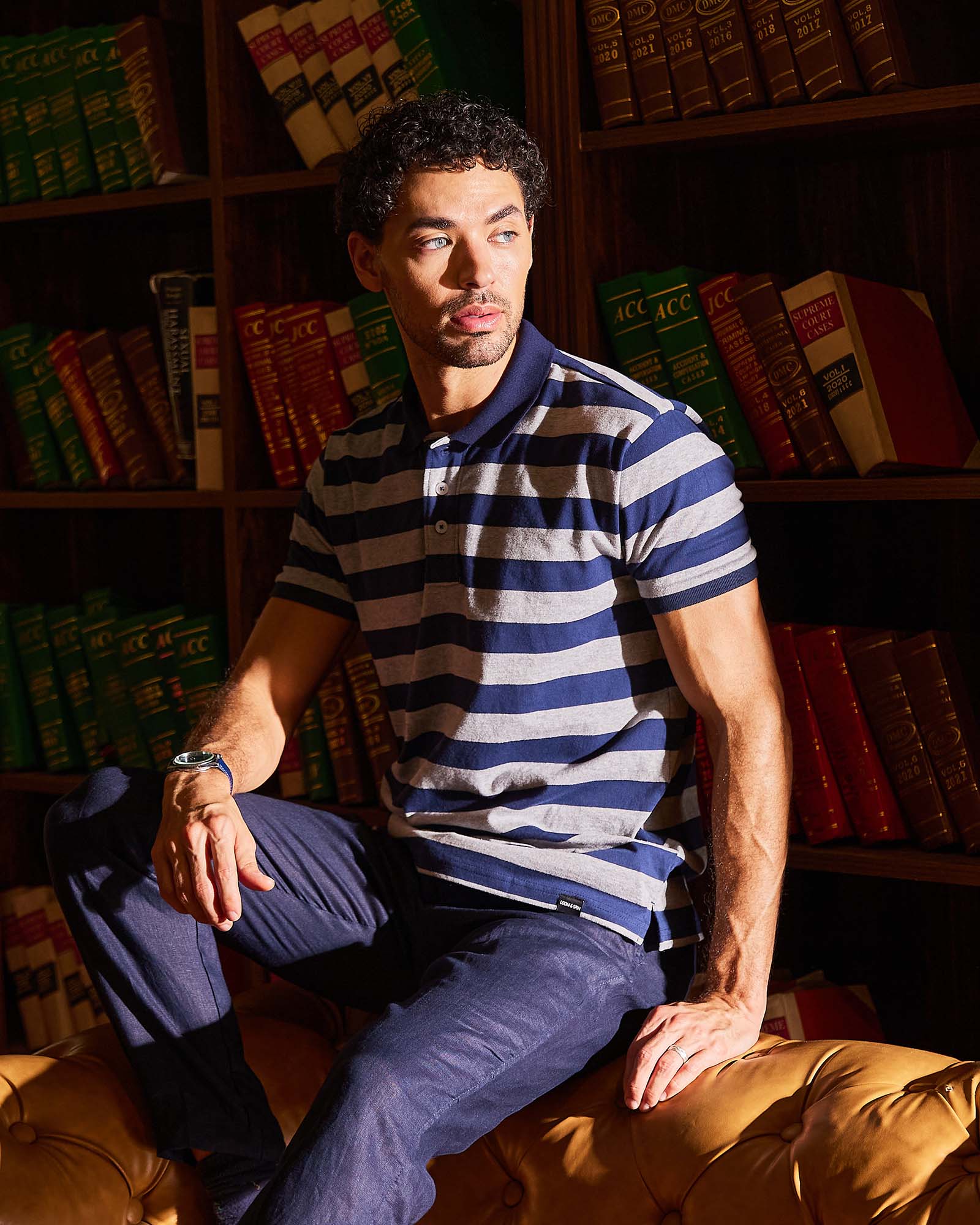 Navy & Grey Striped Polo Tshirt