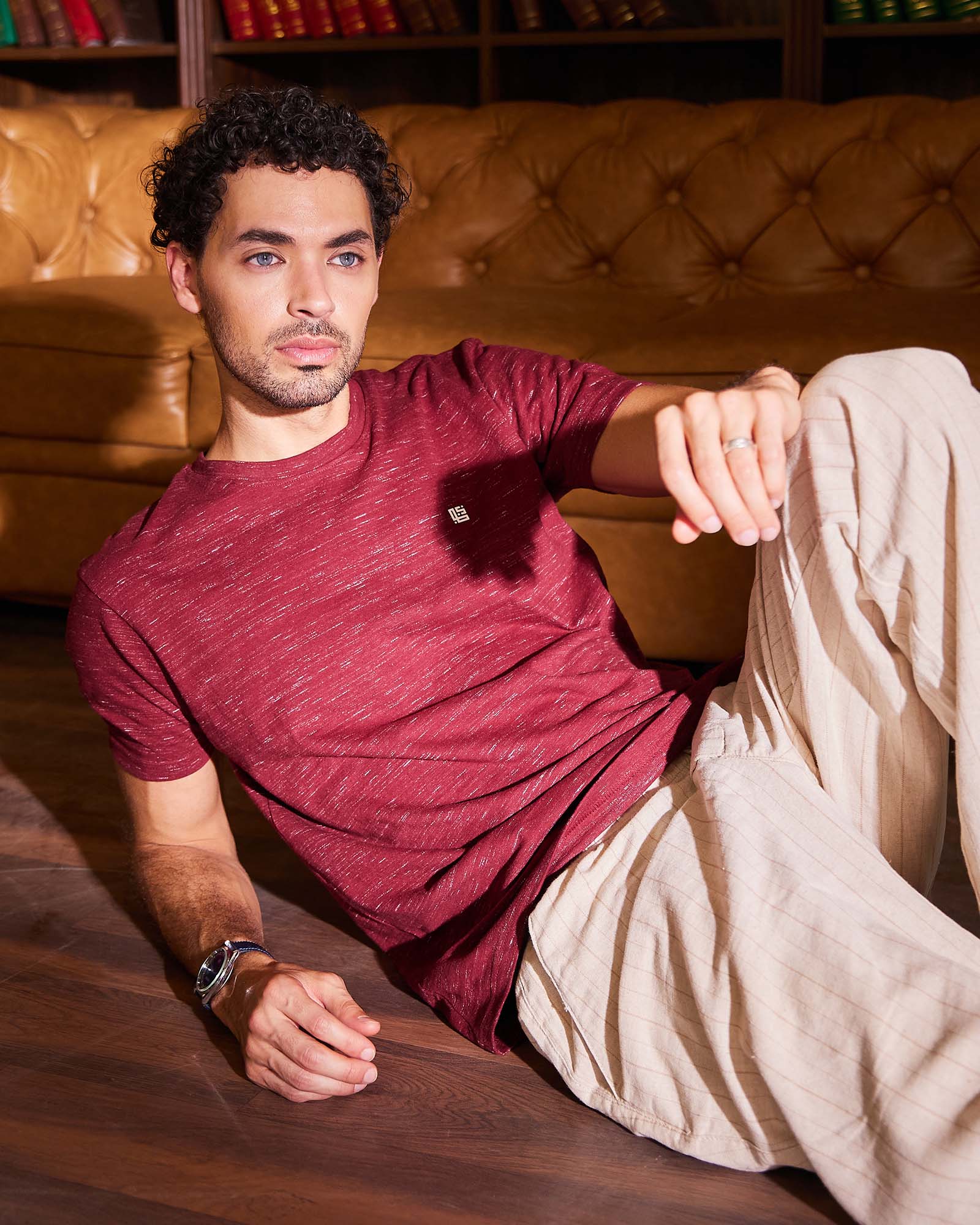 Maroon Solid Crew Neck Tshirt