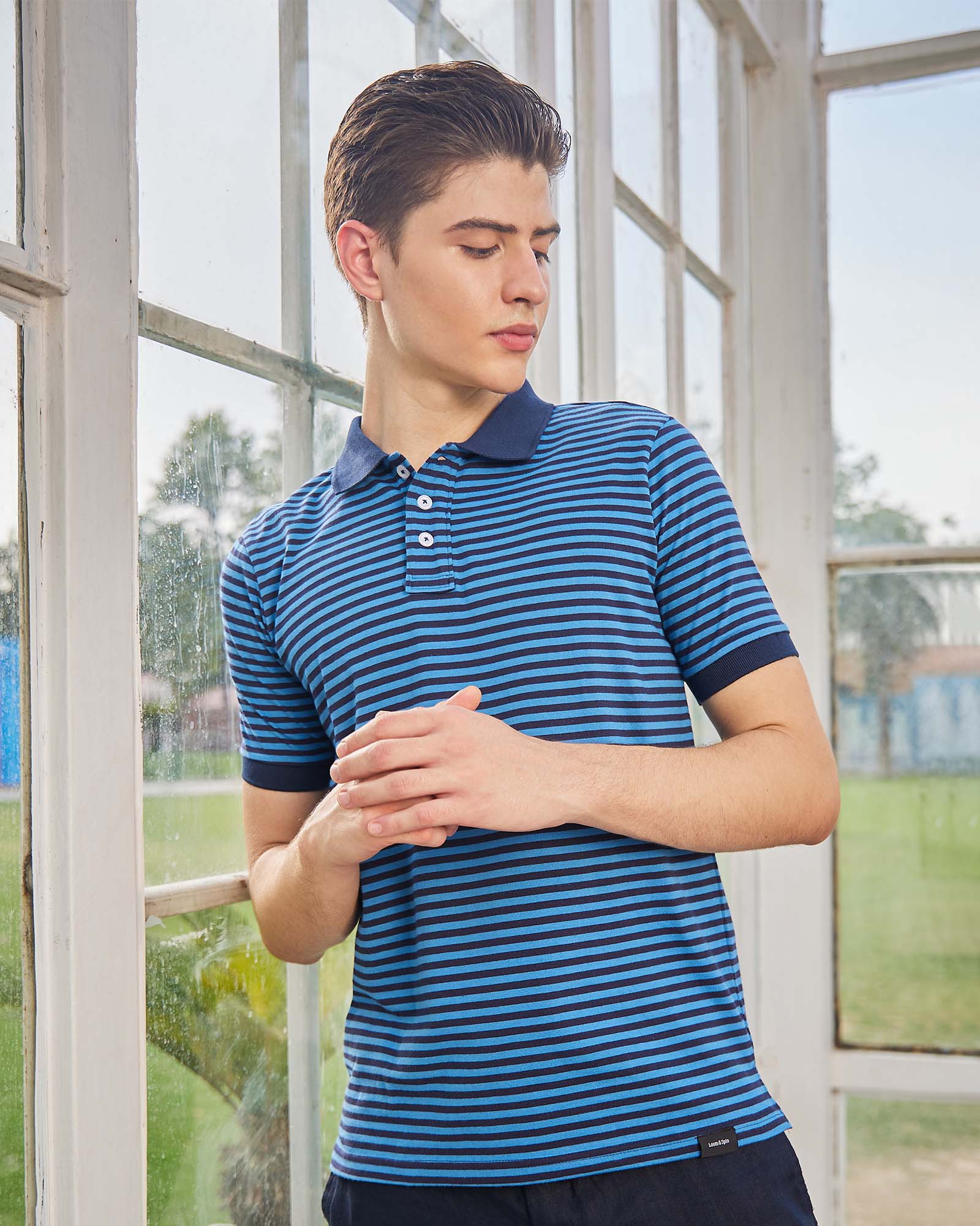 Navy Blue Striped Polo Tshirt