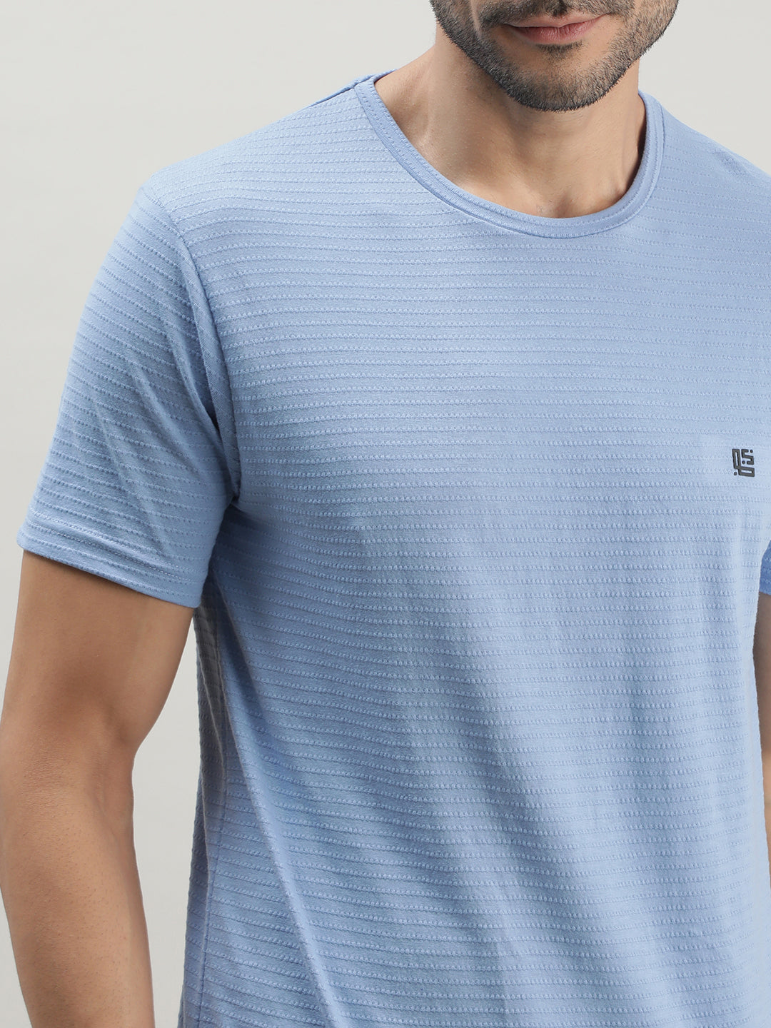 Sky Blue Solid Crew Neck T-shirt for Men